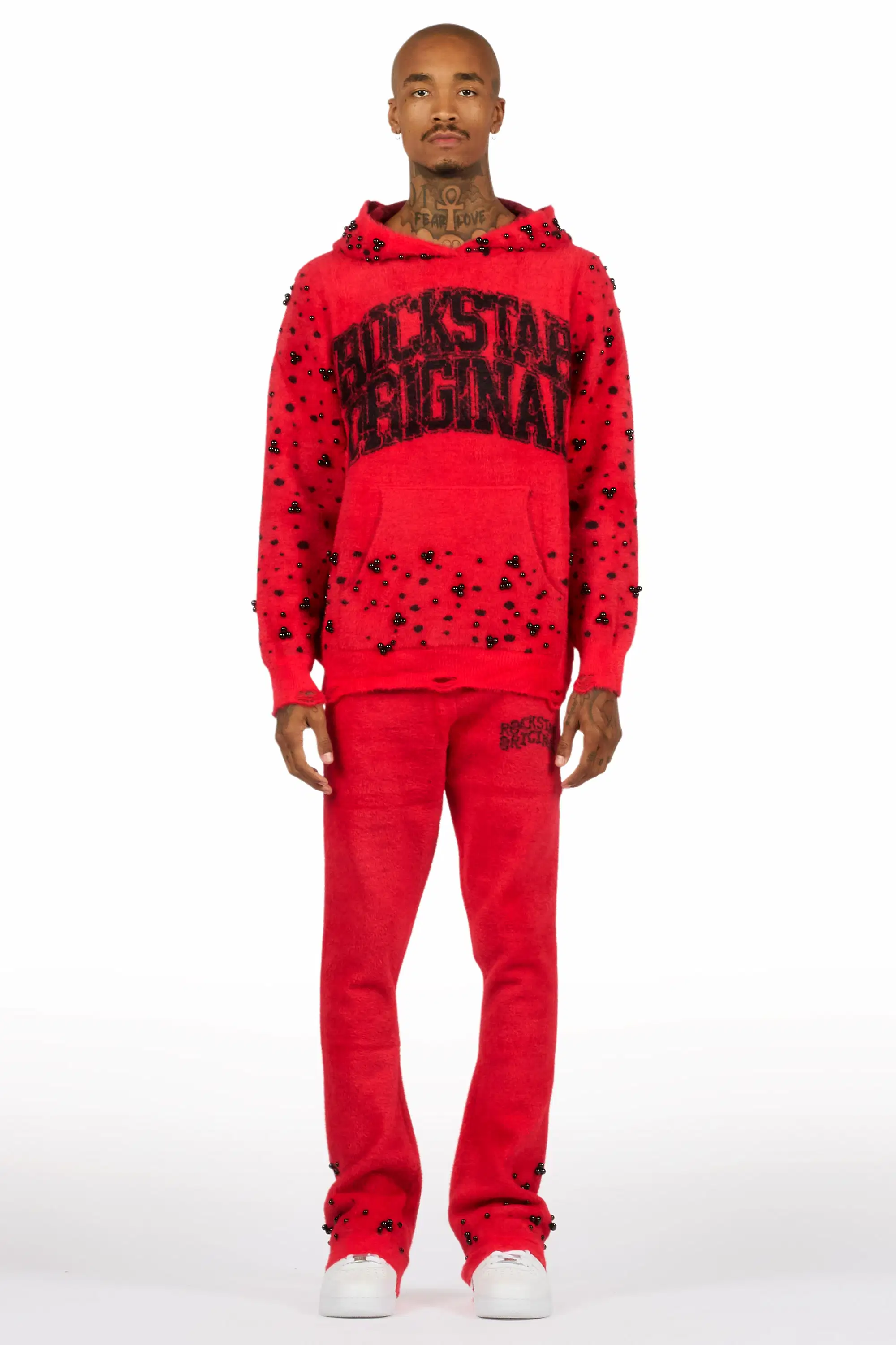 Peril Red Pearl Stone Hoodie Stacked Flare Track Set