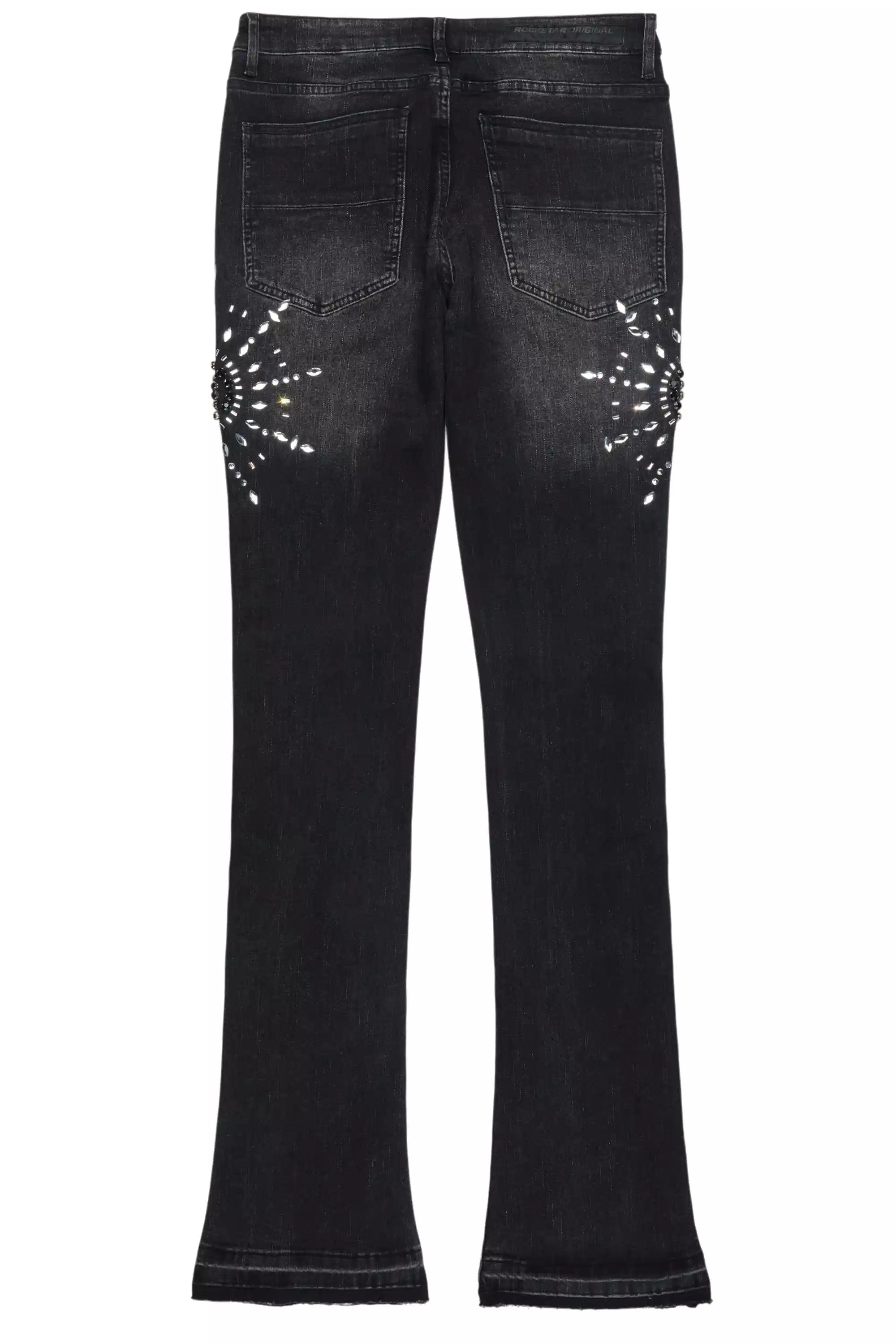 10072-tryst-dark-grey-rhinestone-stacked-flare-jean-10.jpg Tryst Dark Grey Rhinestone Stacked Flare Jean