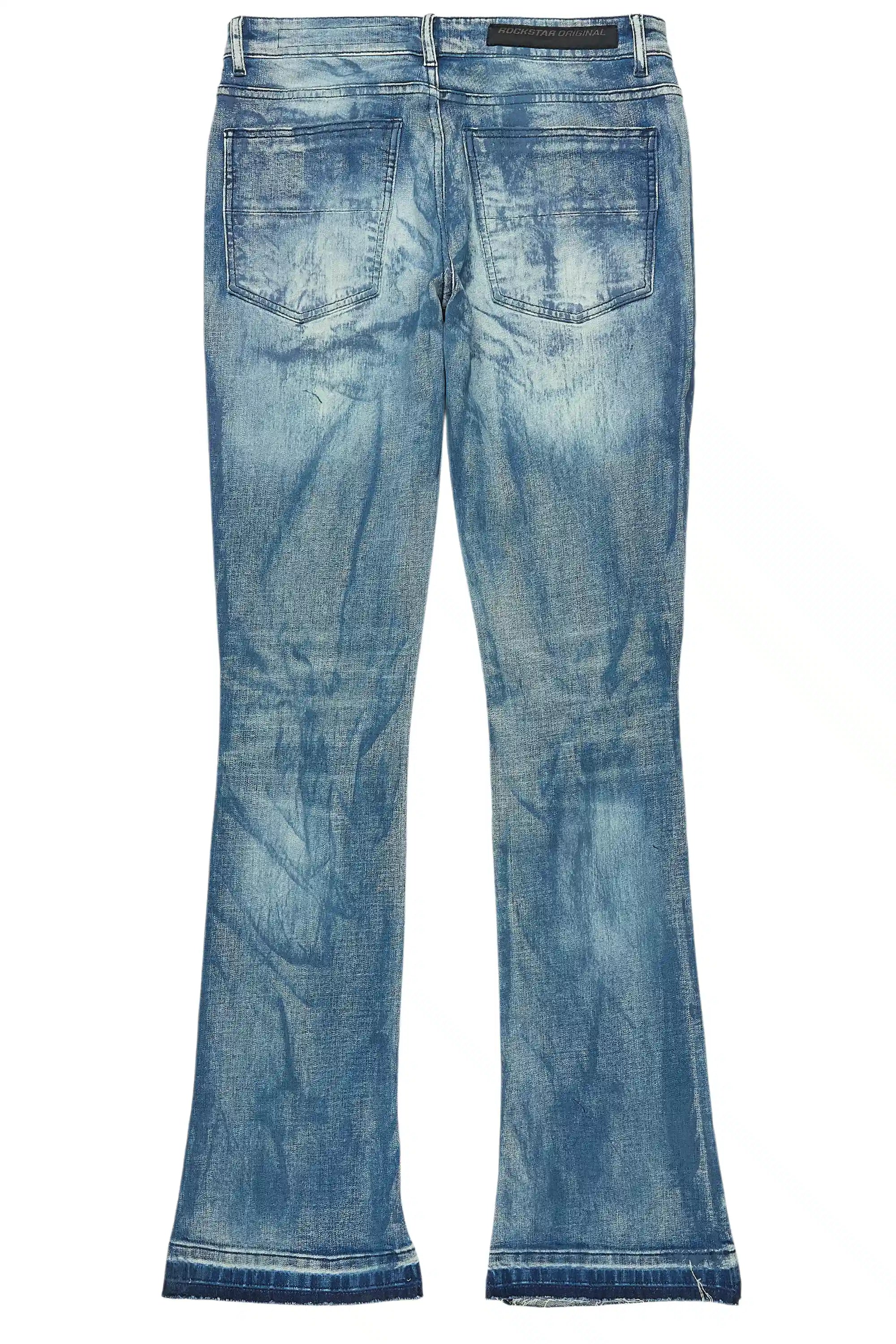 10094-inkspill-blue-oil-wash-stacked-flare-jean-10.jpg Inkspill Blue Oil Wash Stacked Flare Jean