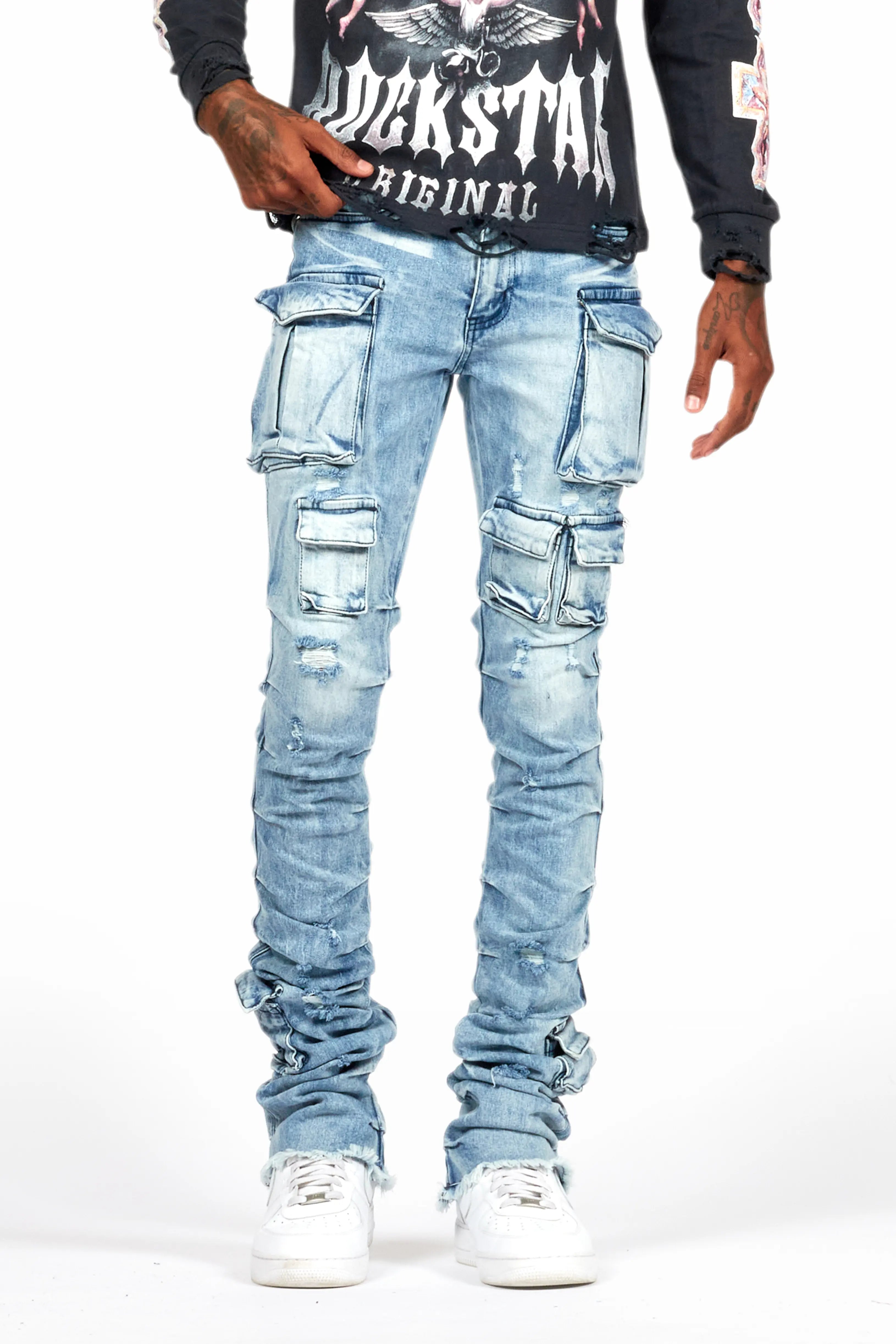 Gentry Light Blue Wash Stacked Flare Jean