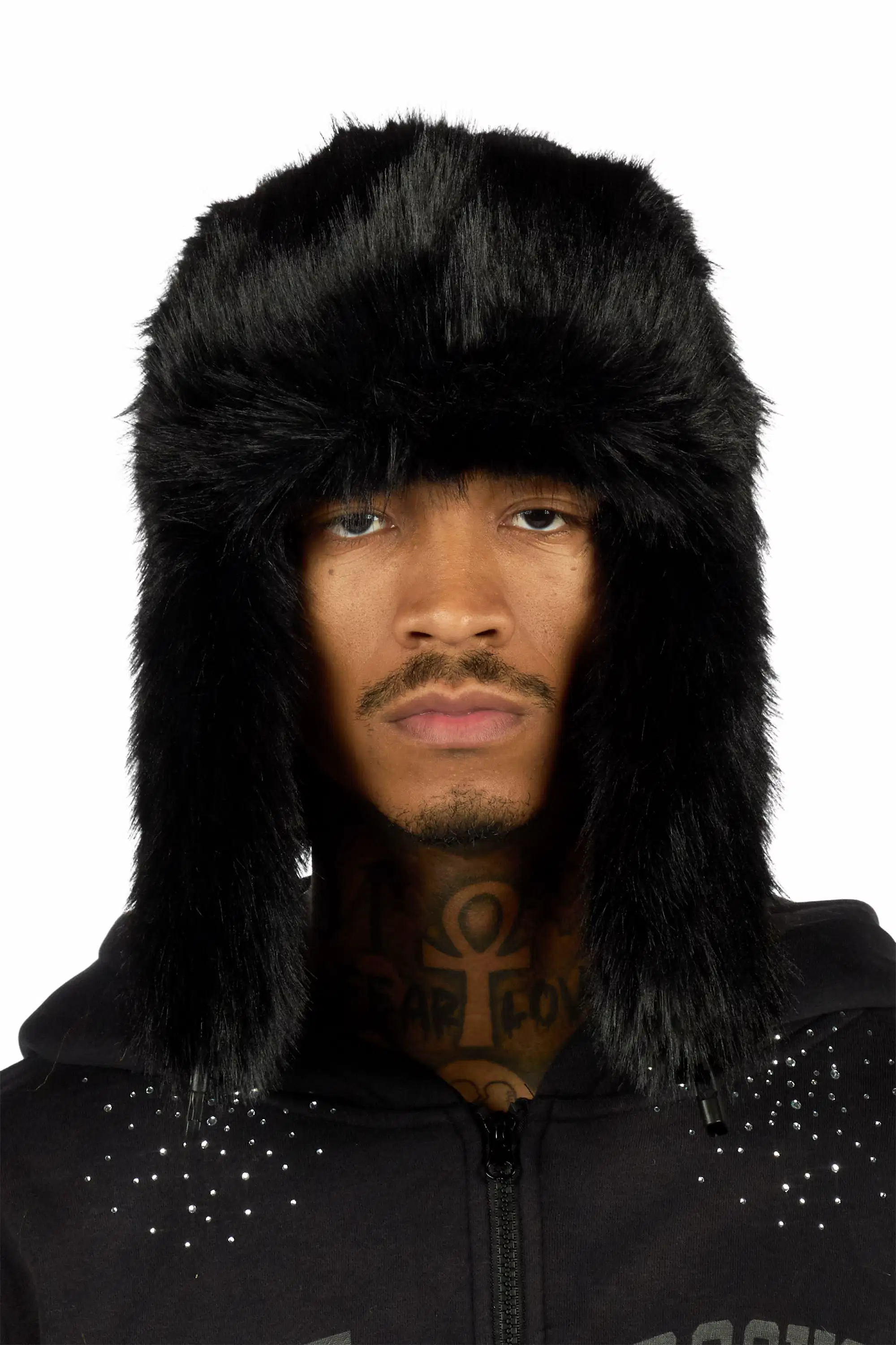 Trapper Hat Black Faux Fur