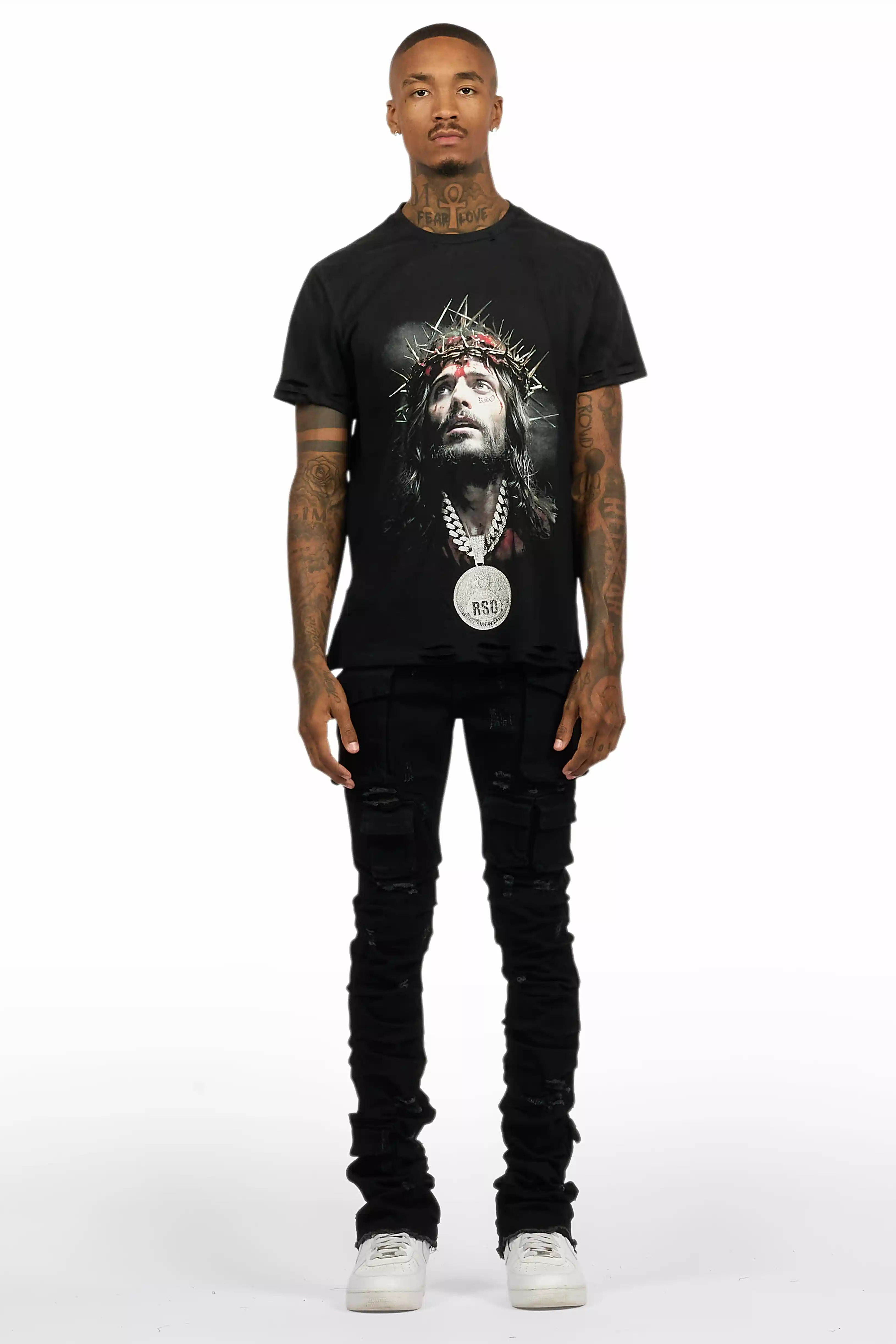 Amina Black T-Shirt Stacked Flare Jean Set