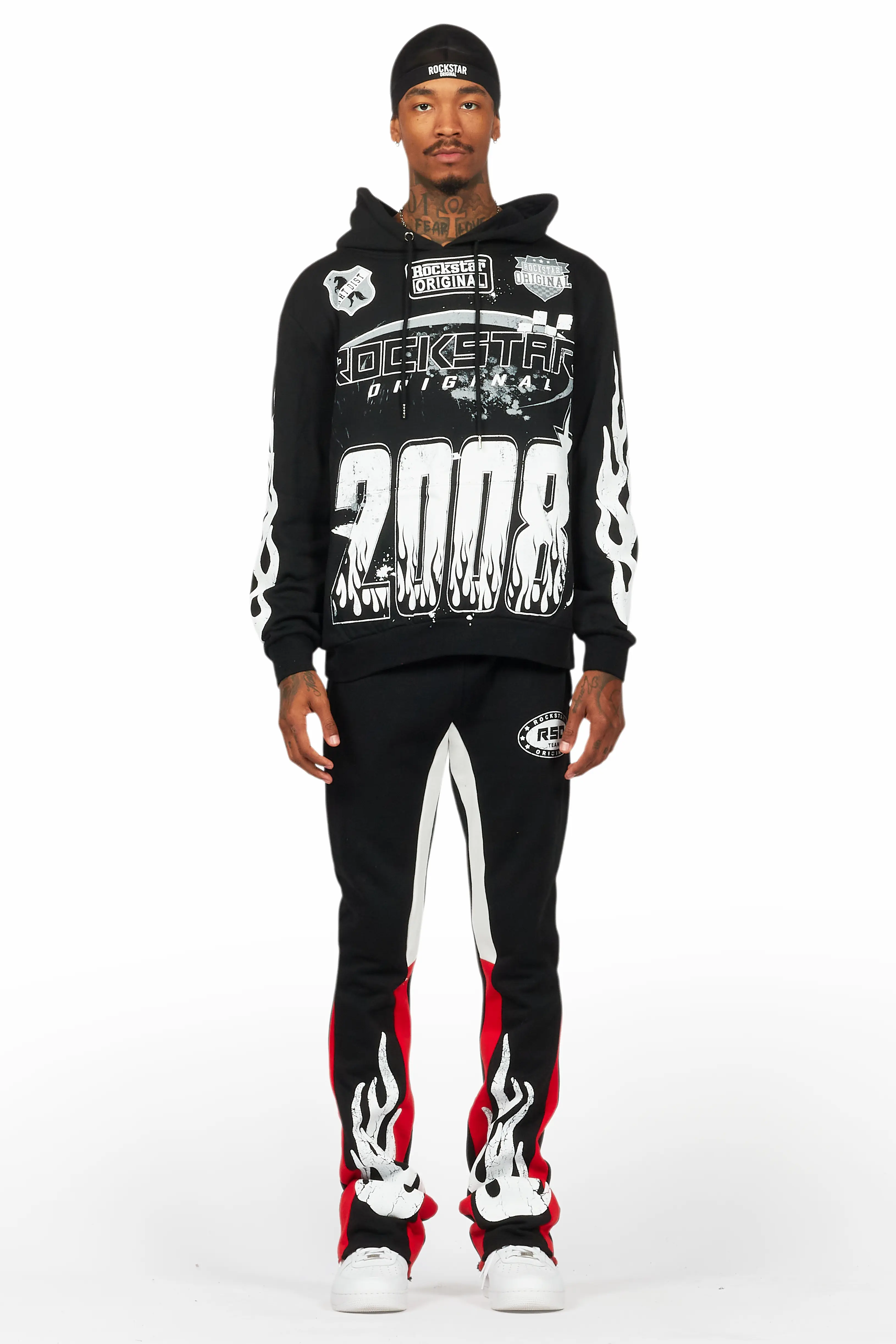 Amos Black/Red Hoodie/Stacked Flare Pant Set