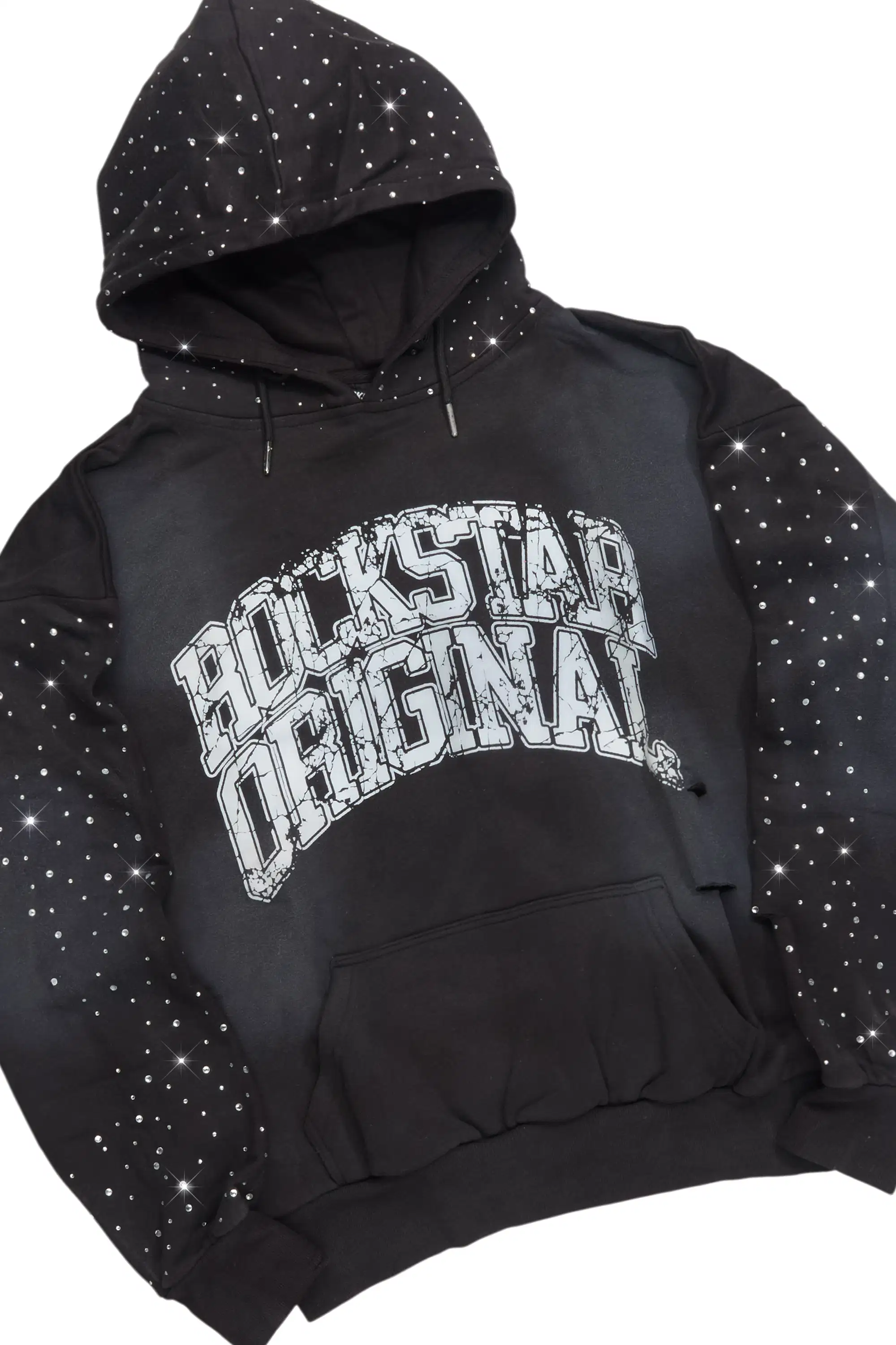 Cryptici Black Rhinestone Stacked Flare Hoodie Track Set
