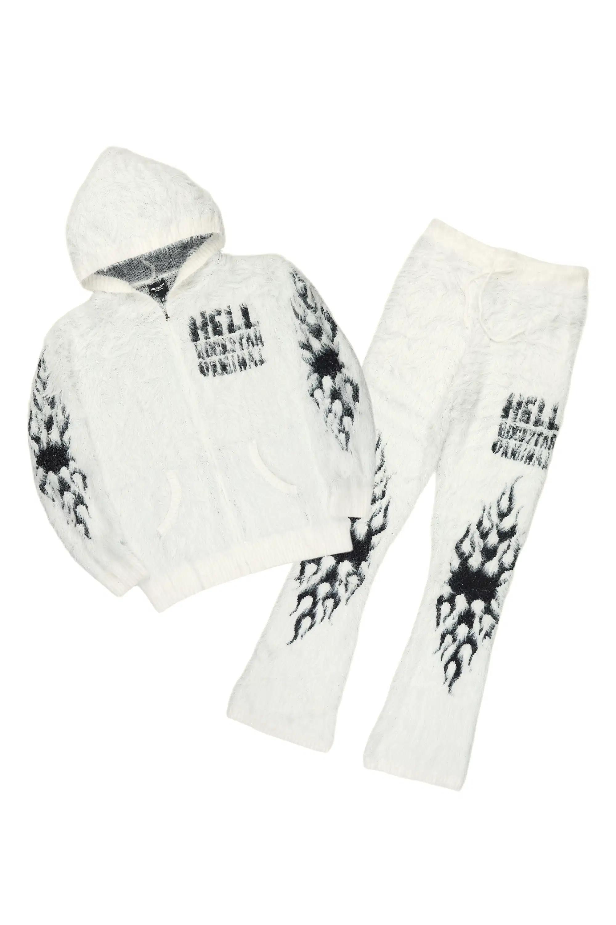 Toshio White Stacked Flare Knitted Mohair Track Set