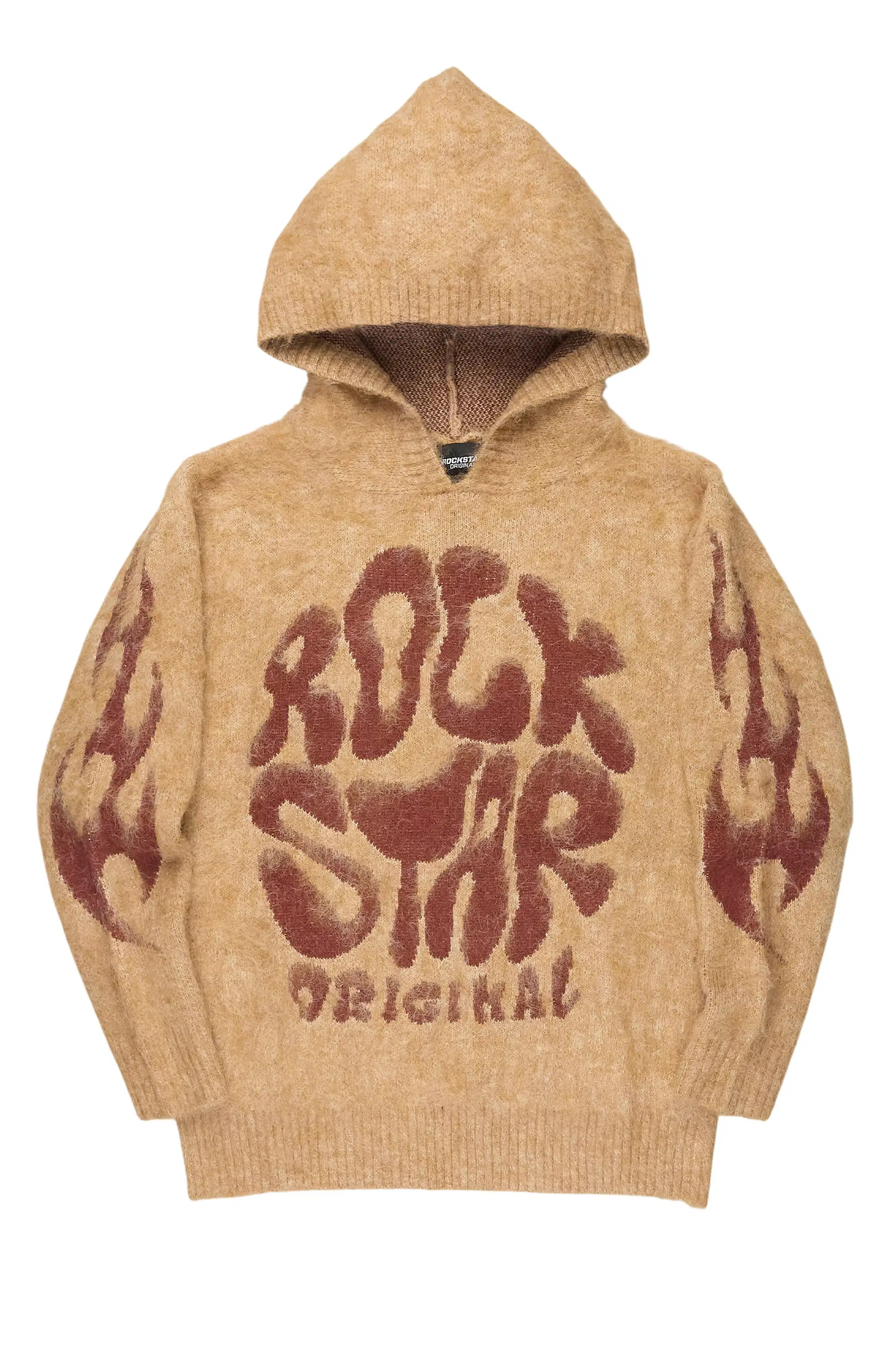 Hakon Beige Graphic Knitted Mohair Hoodie