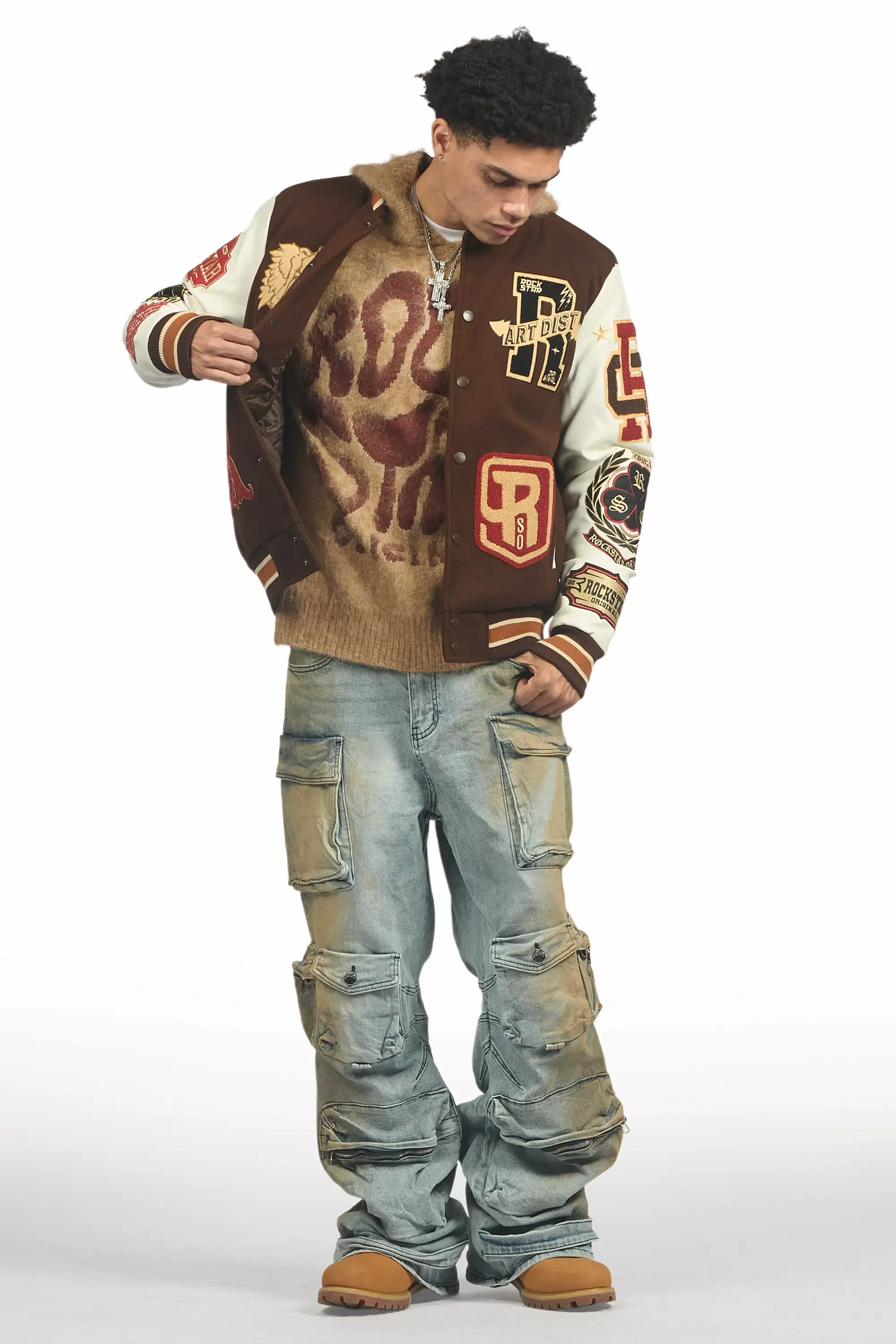 Hakon Beige Graphic Knitted Mohair Hoodie