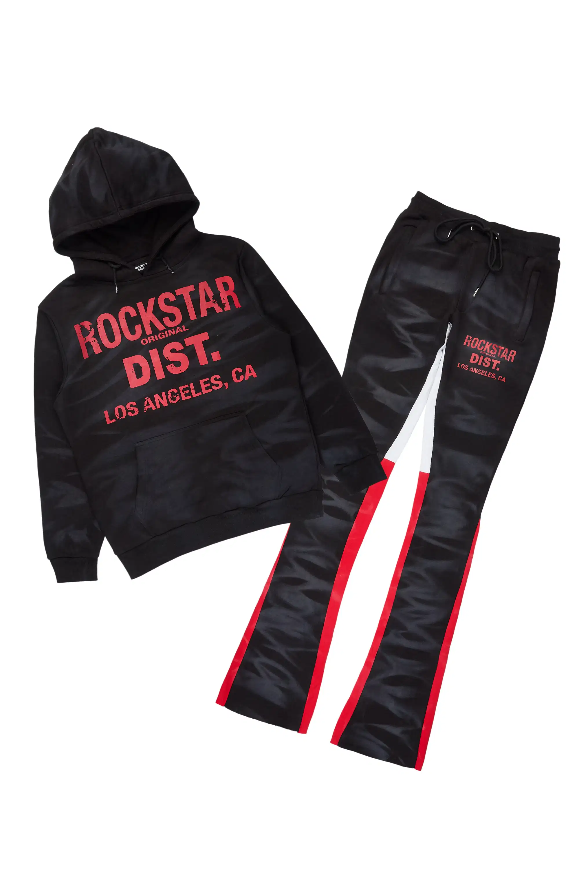 Nelly Black Spray Wash Hoodie Stacked Flare Track Set