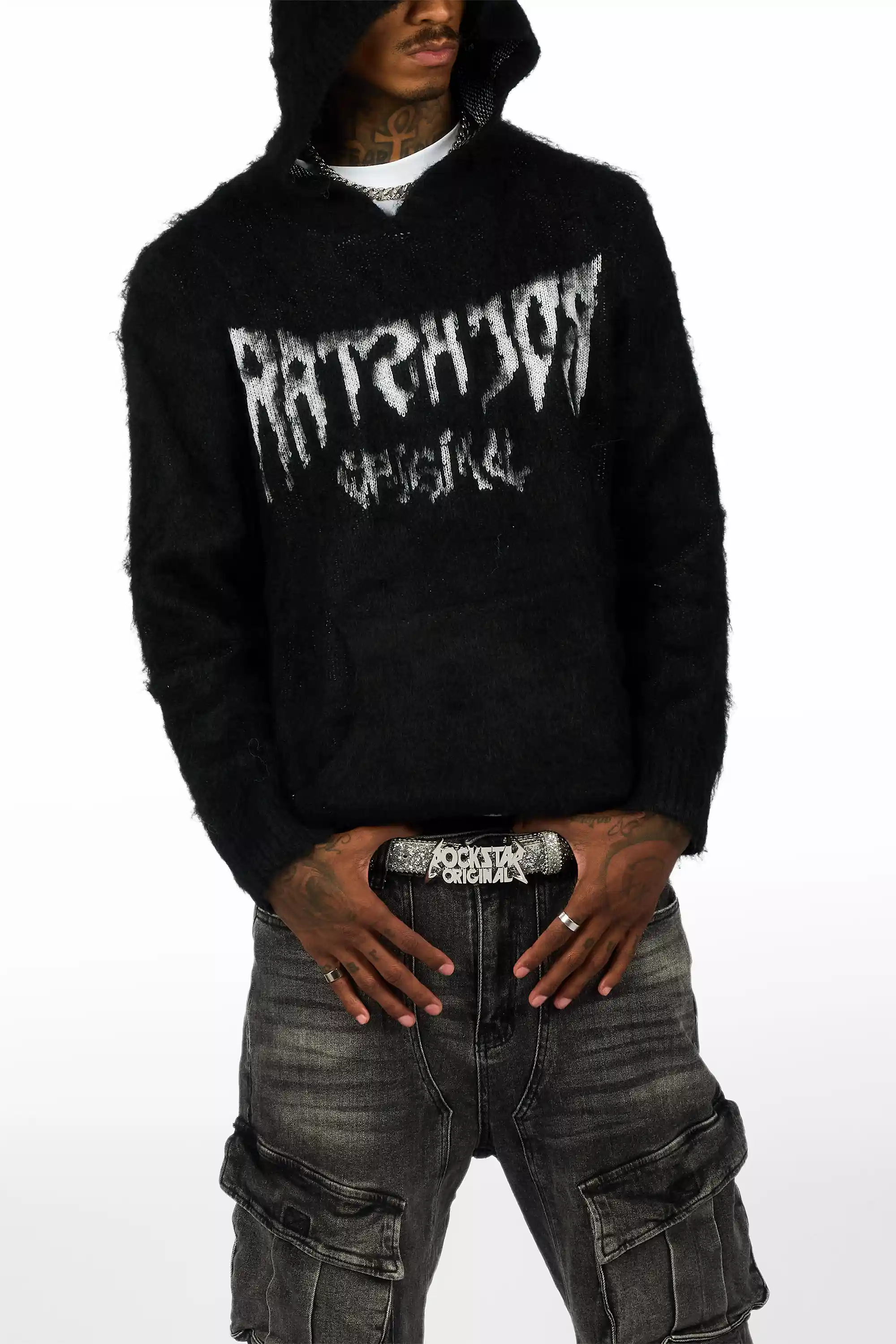 Andros Reflected Black Graphic Knitted Mohair Hoodie