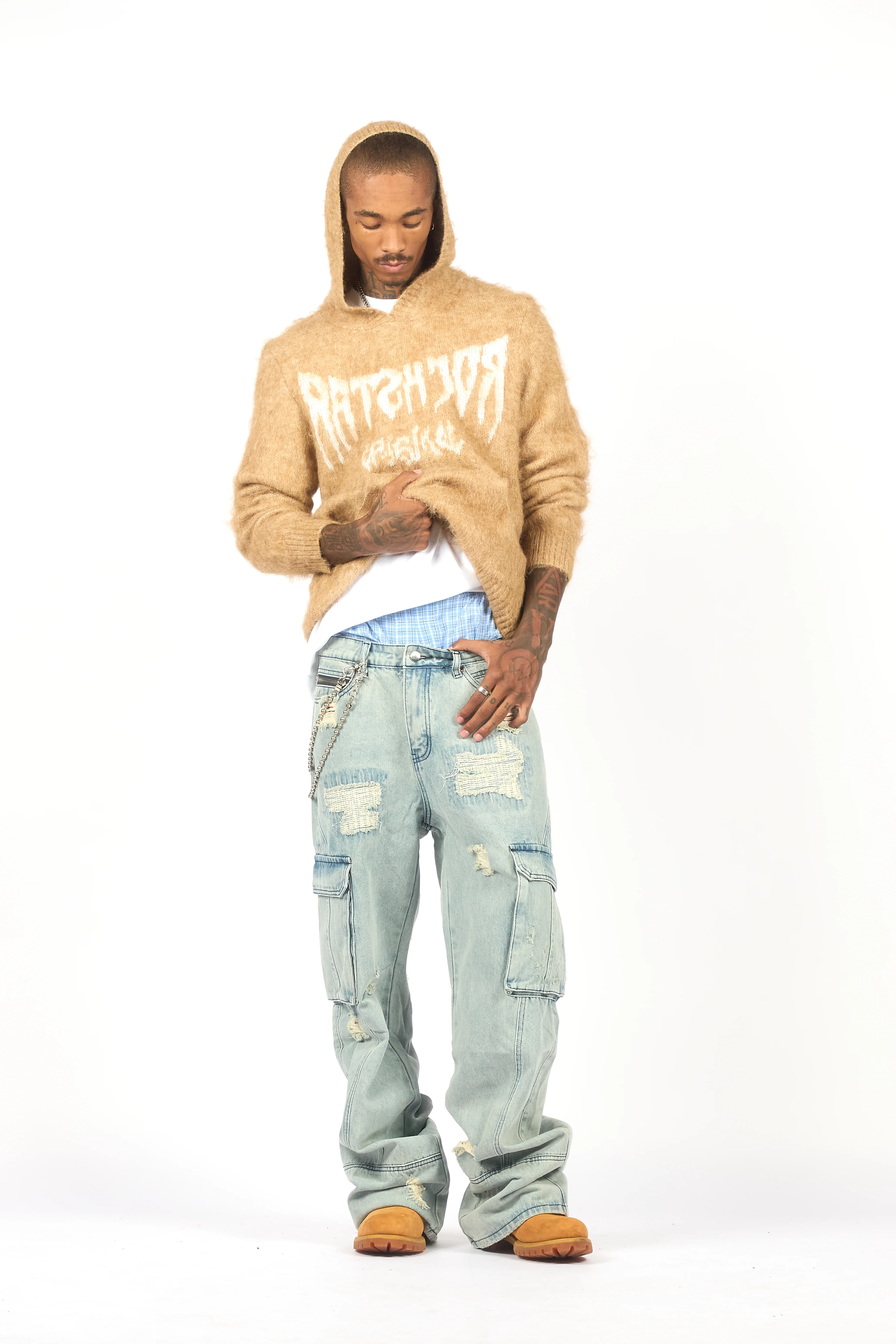 Andros Reflected Beige Graphic Knitted Mohair Hoodie