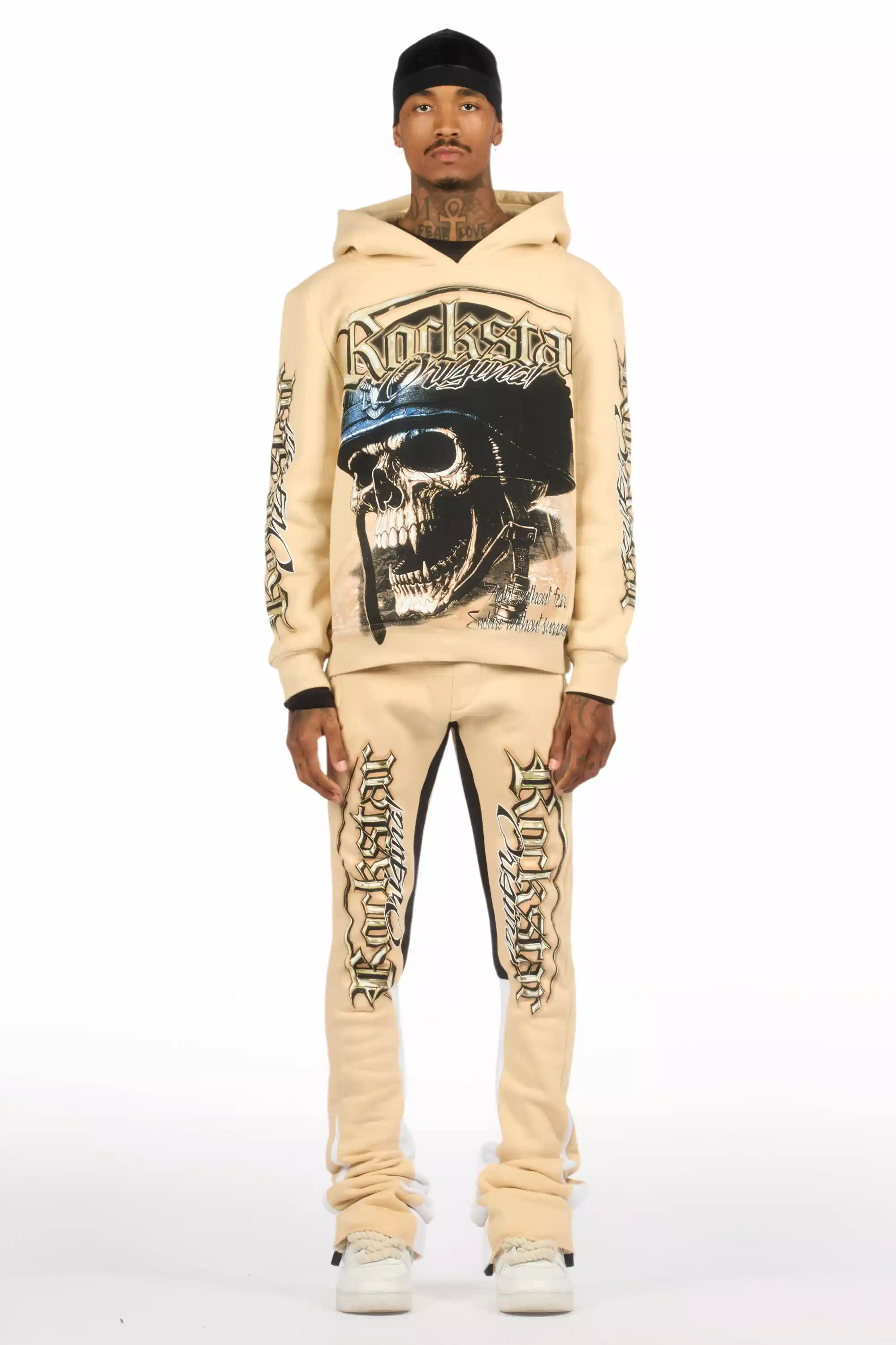 Kyce Beige/Black Hoodie/Super Stacked Track Set