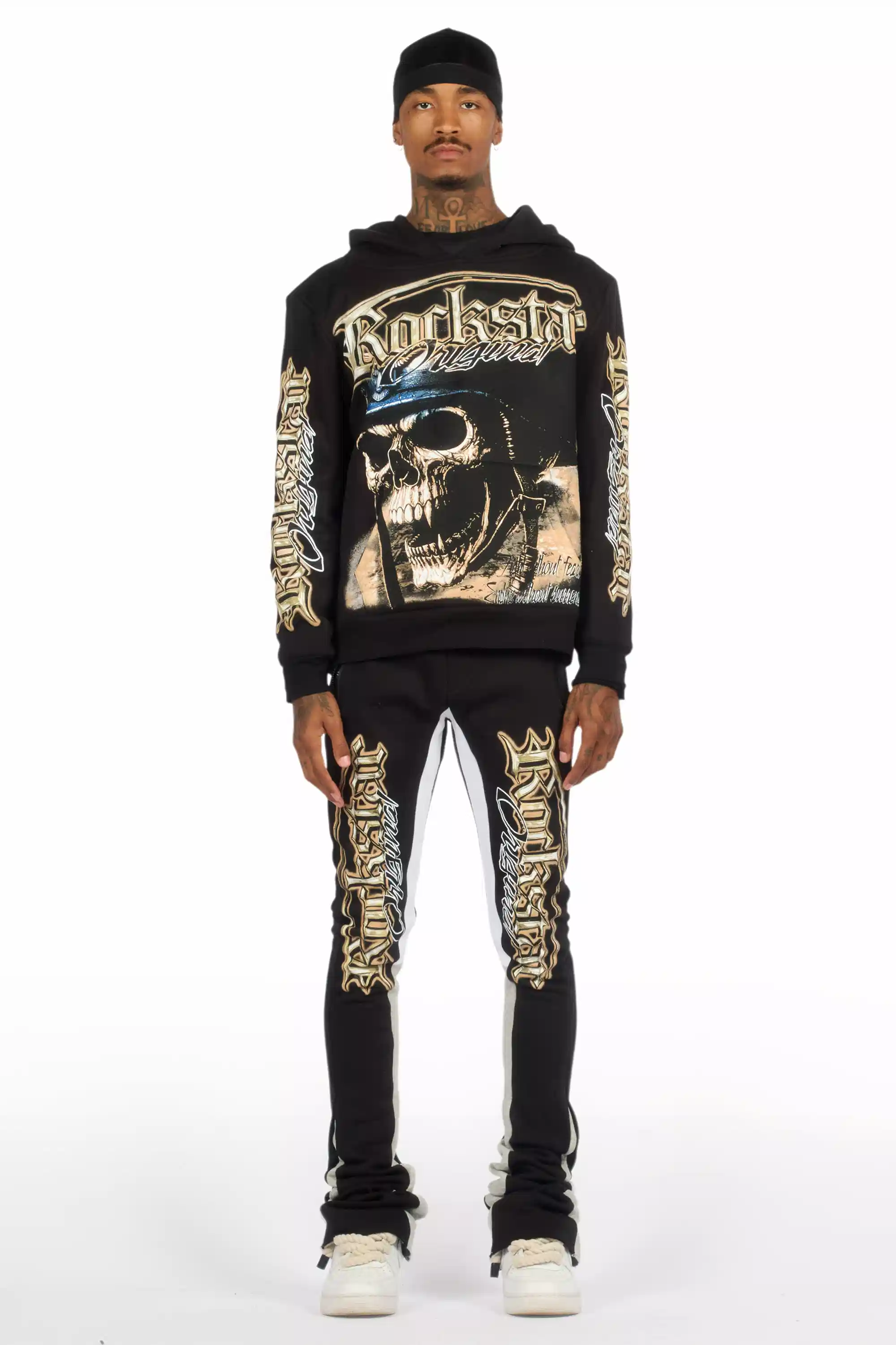 Kyce Black/Beige Hoodie/Super Stacked Track Set