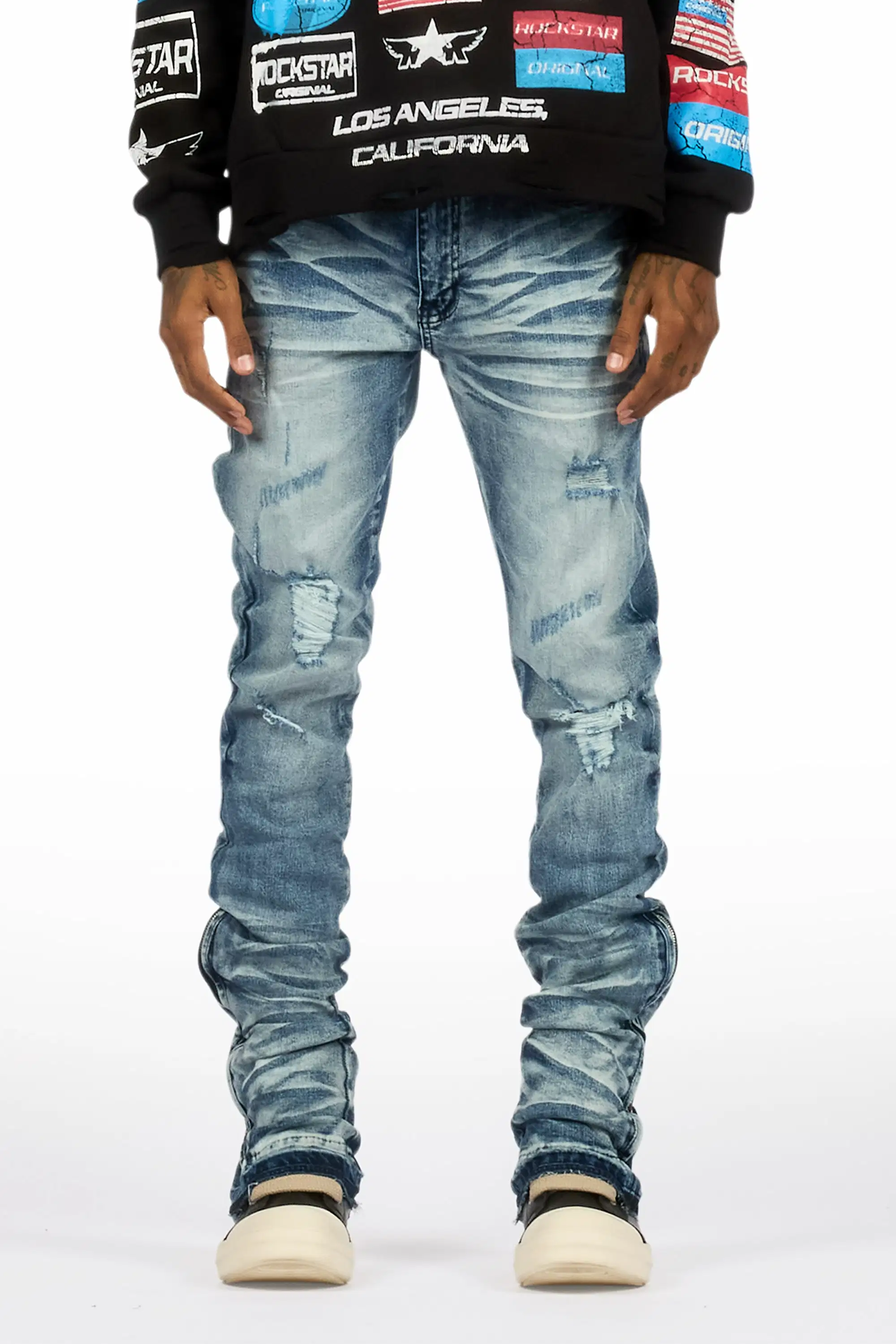 Jaymes Dark Blue Stacked Flare Jean