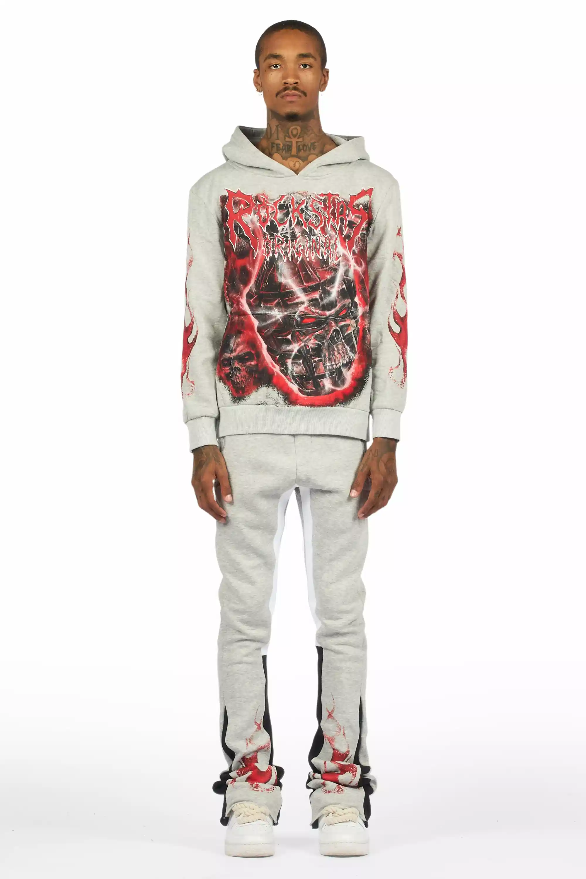 Torrez Heather Grey/Red Hoodie/Stacked Track Set