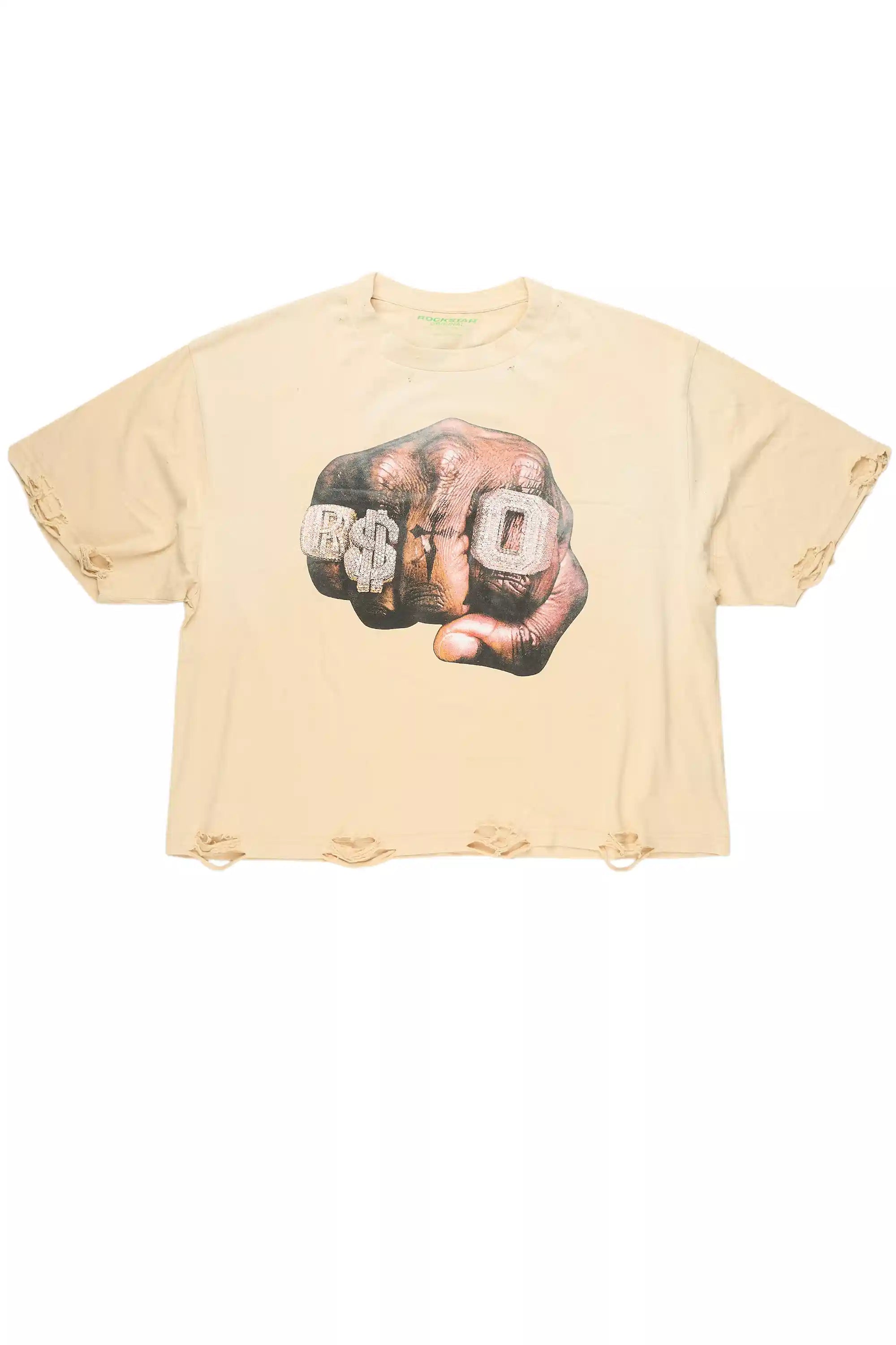 Janus Beige Boxy Crop T-Shirt