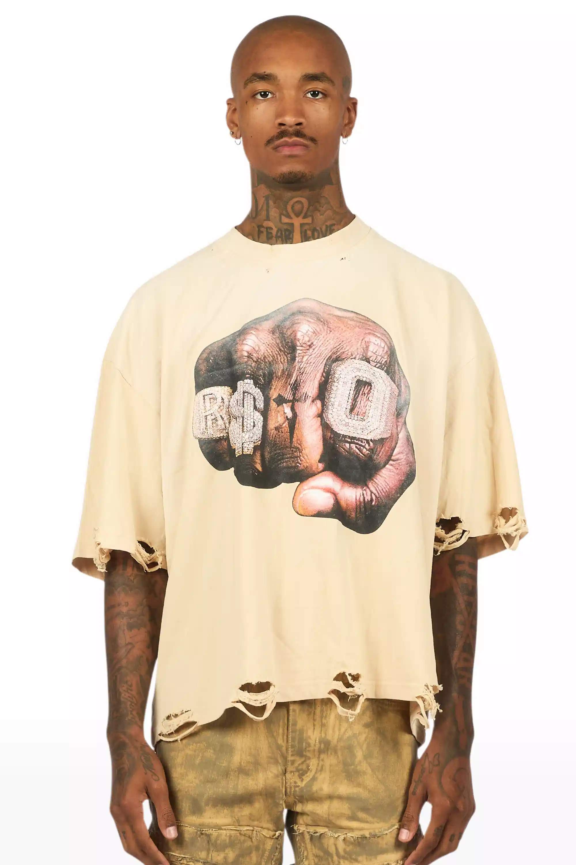 Janus Beige Boxy Crop T-Shirt