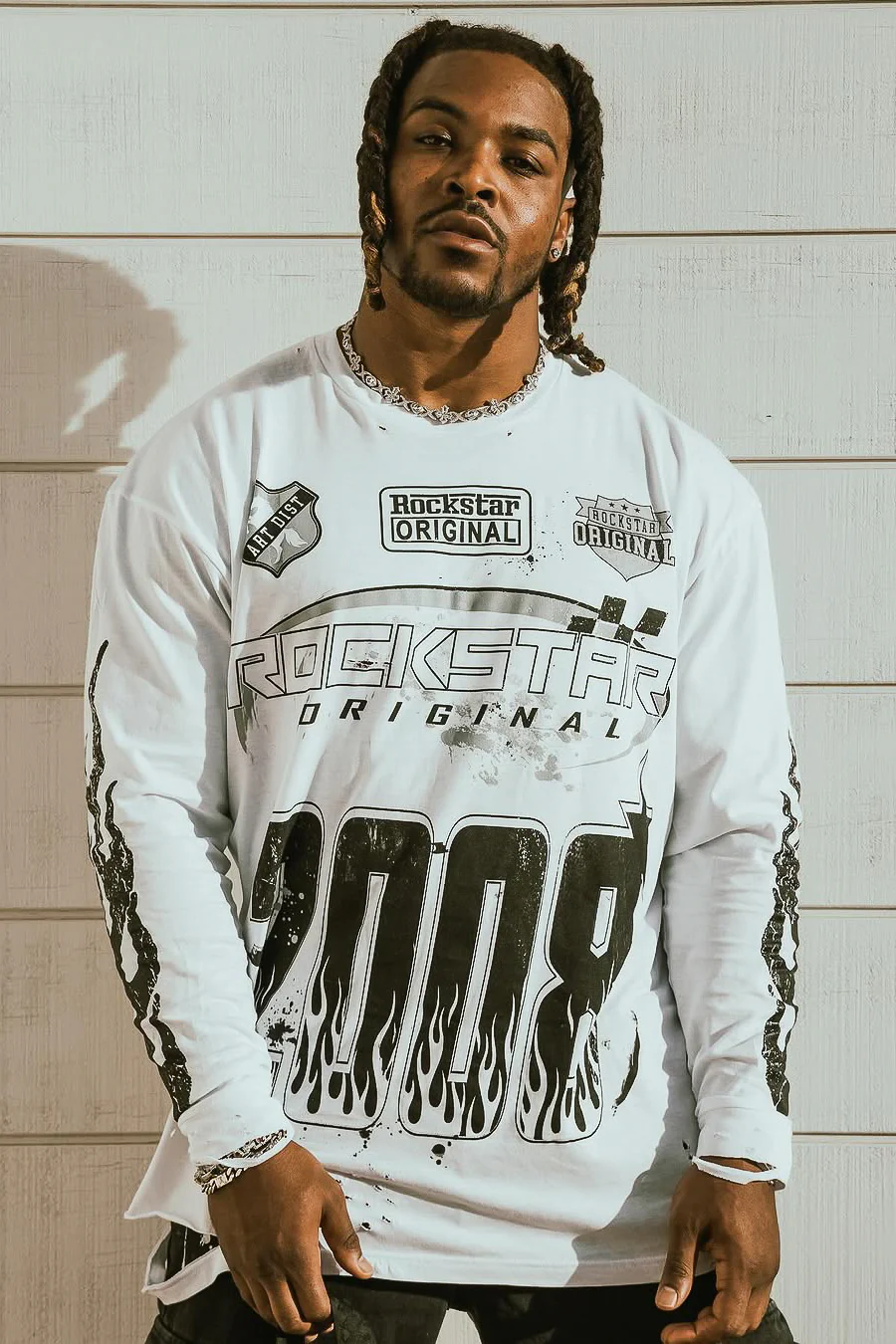 Amos White/Black Long Sleeve Graphic T-Shirt