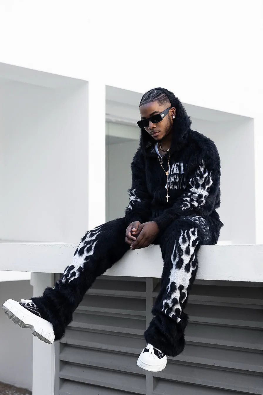 Toshio Black Stacked Flare Knitted Mohair Track Set
