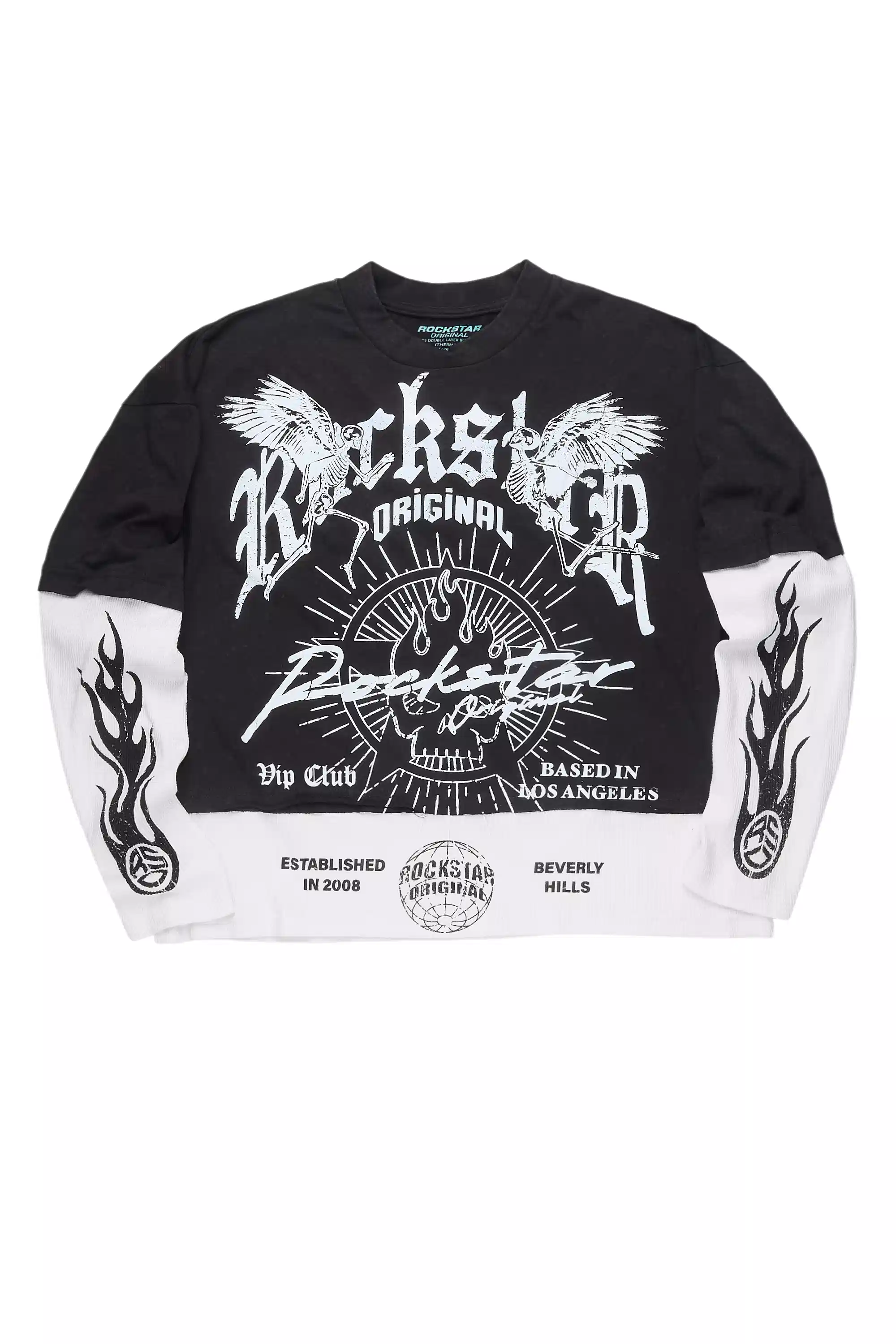Tally Vintage Black/White Boxy Crop Double Layer Tee