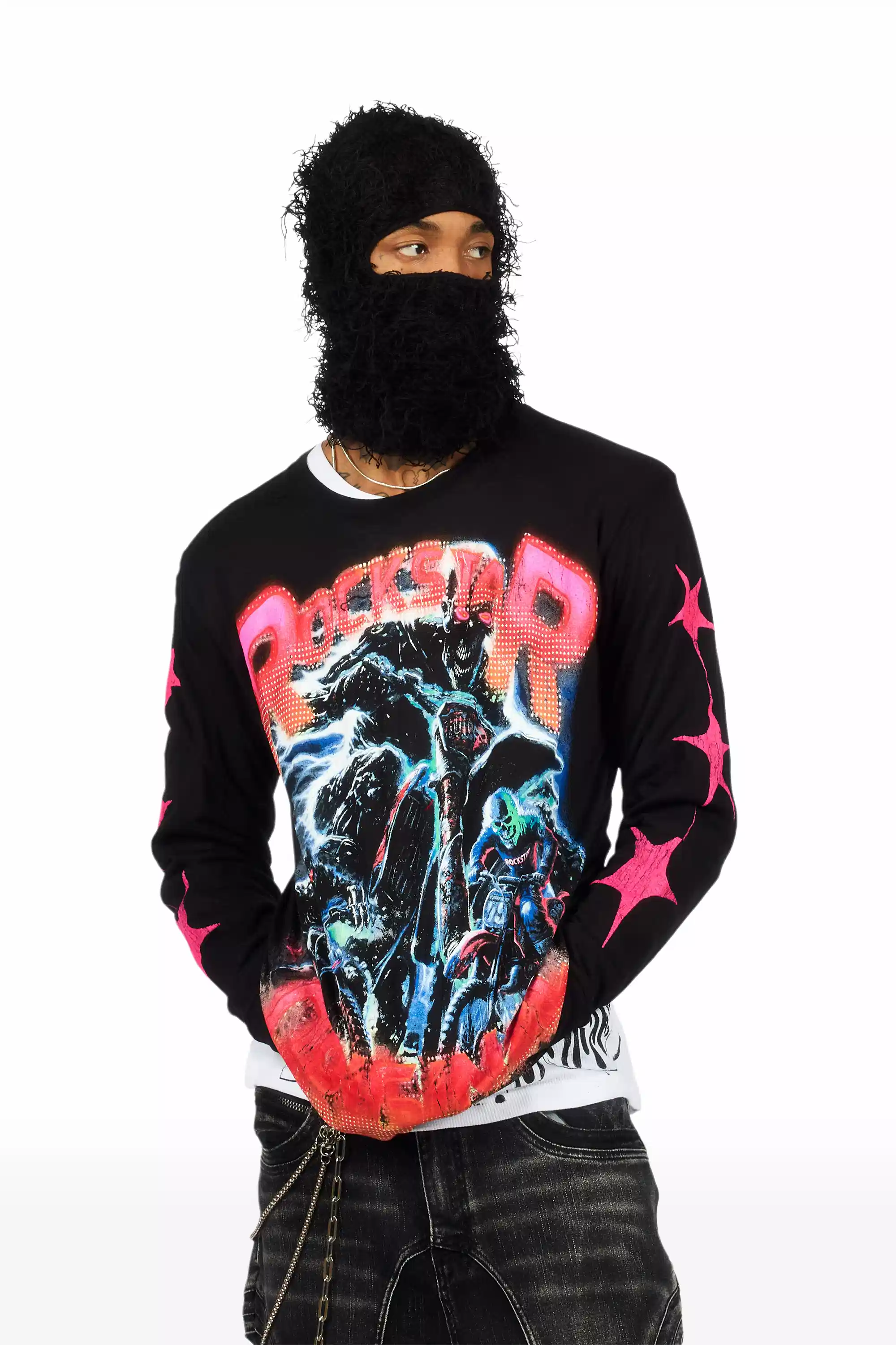 Trenzo Black/Fuchsia Long Sleeve Graphic T-Shirt