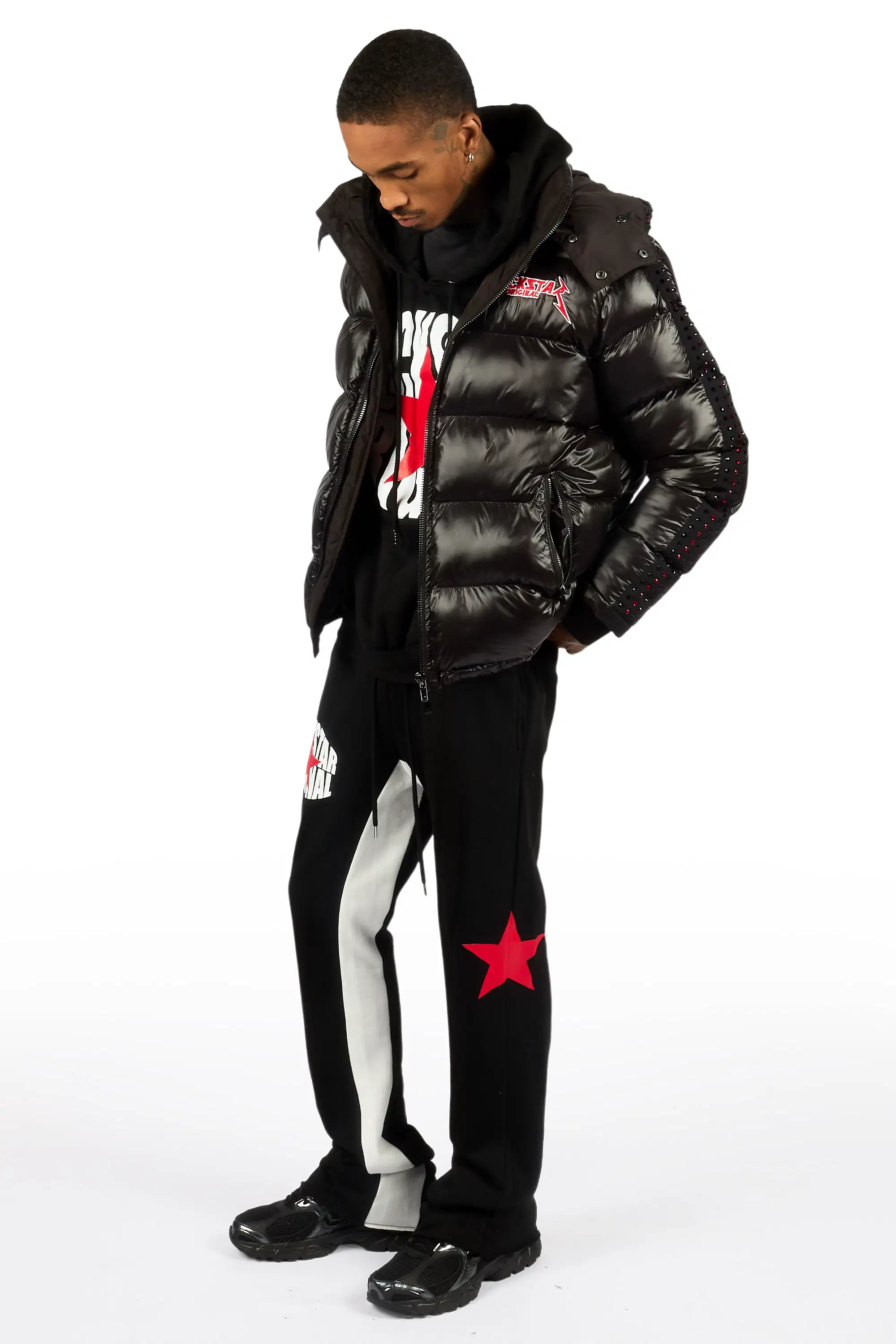 States Black/Red Baggy Stacked Hoodie Track Set