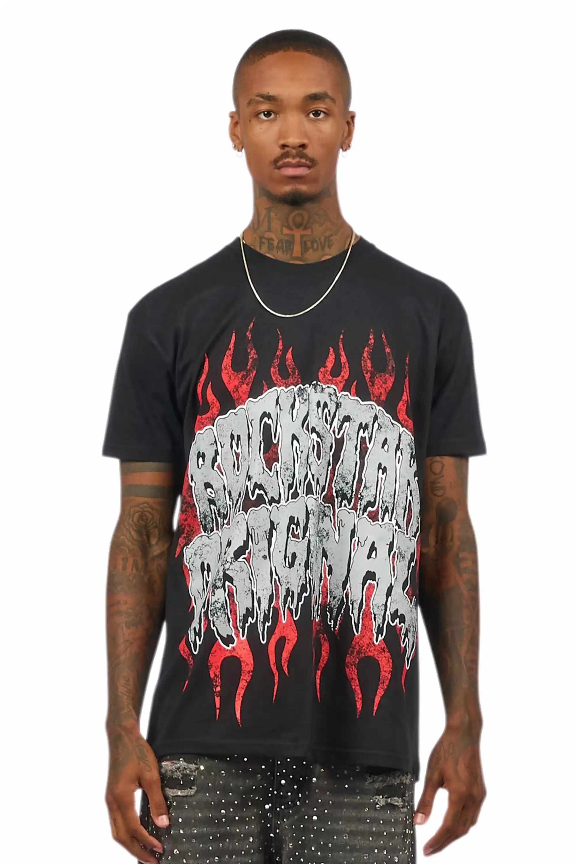 Kaelonix Black Oversized Graphic T-Shirt