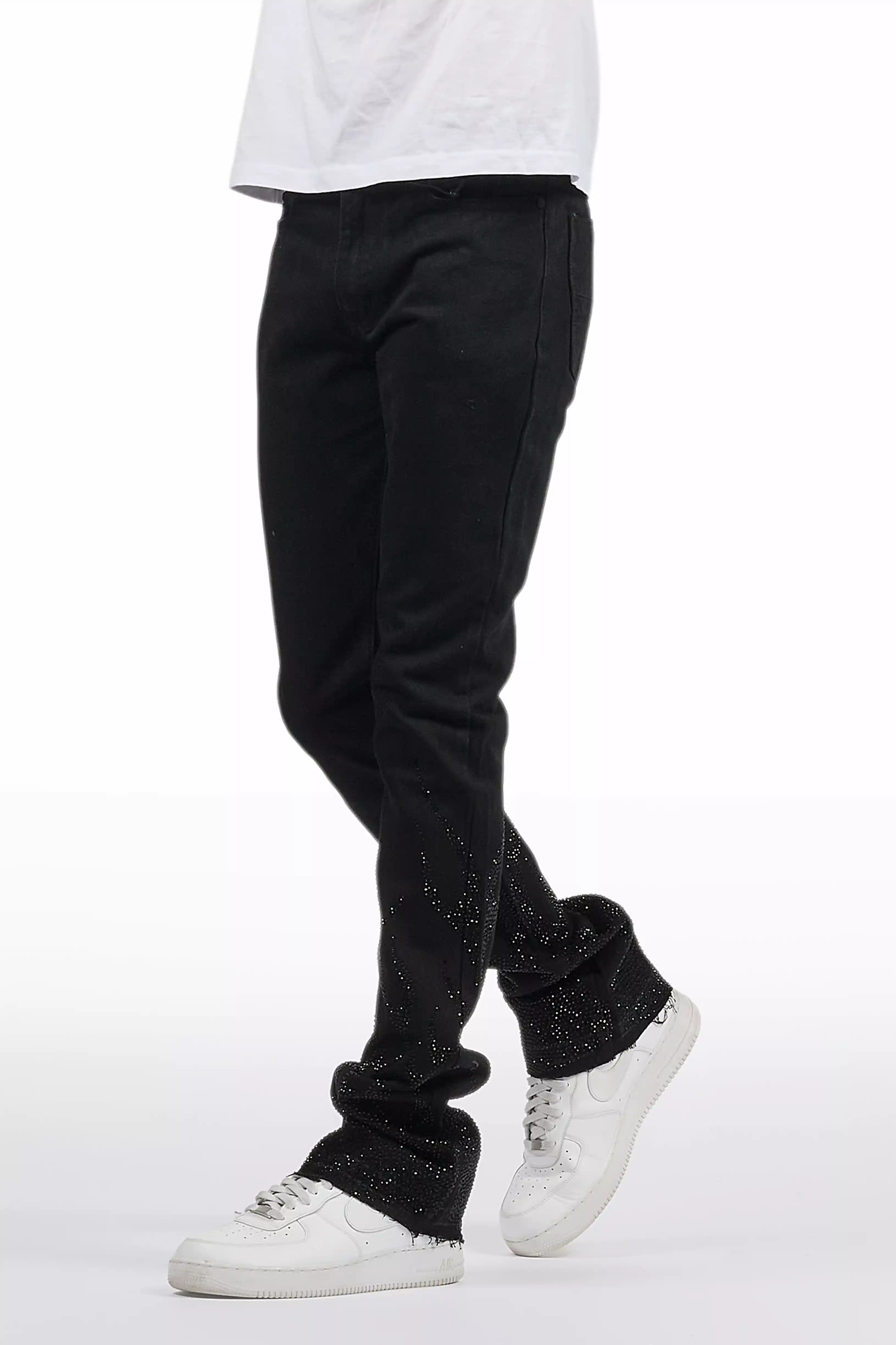 Machete Jet Black Rhinestone Stacked Flare Jean