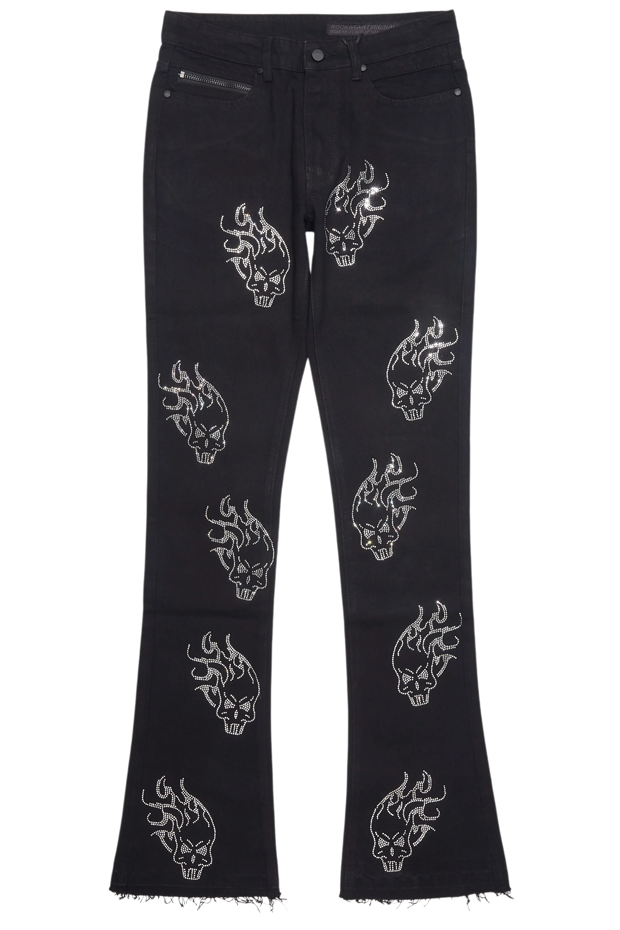 Yari Jet Black Rhinestone Stacked Flare Jean