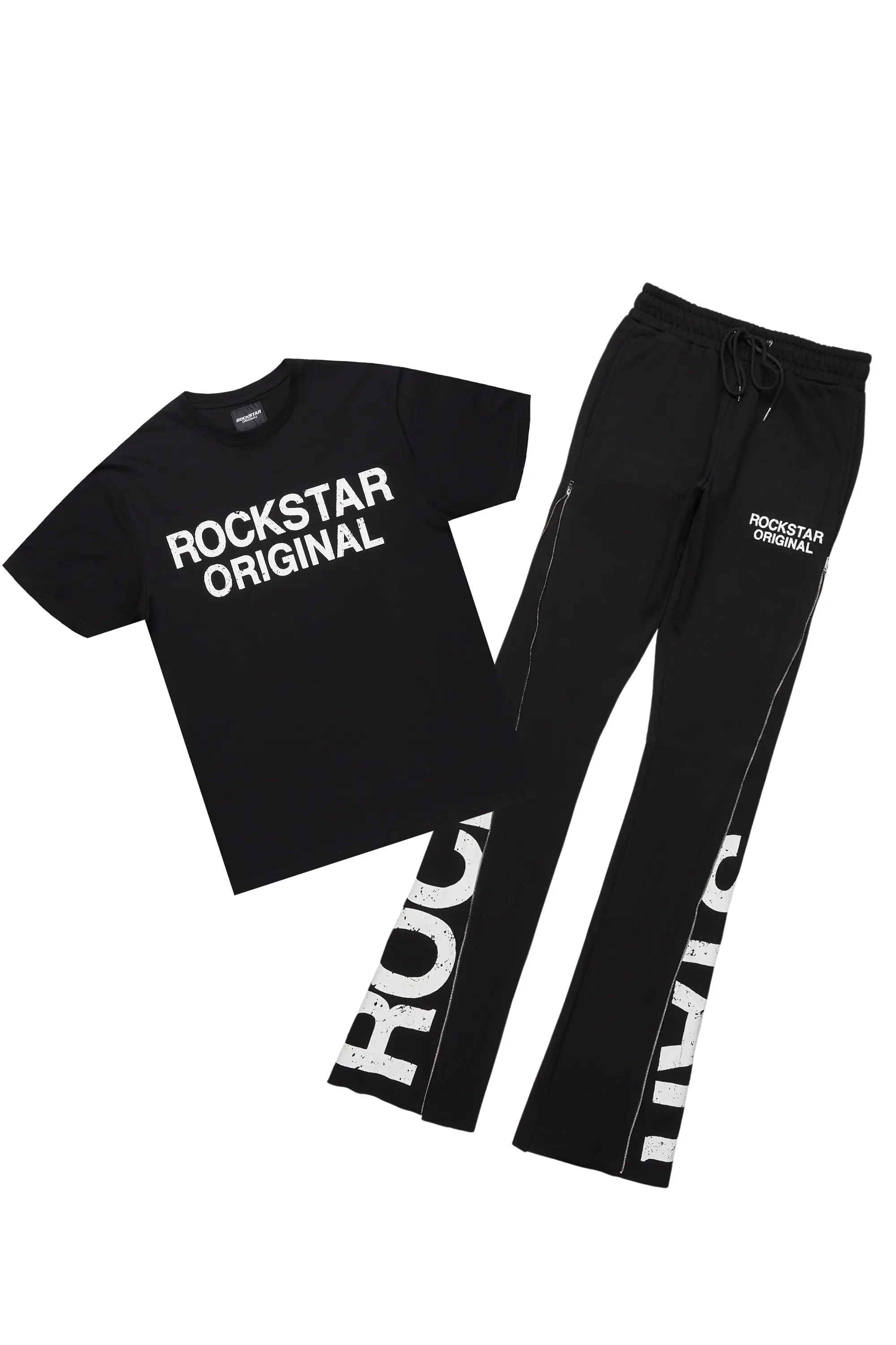 Deniska Black T-Shirt/Baggy Stacked Flare Track Set