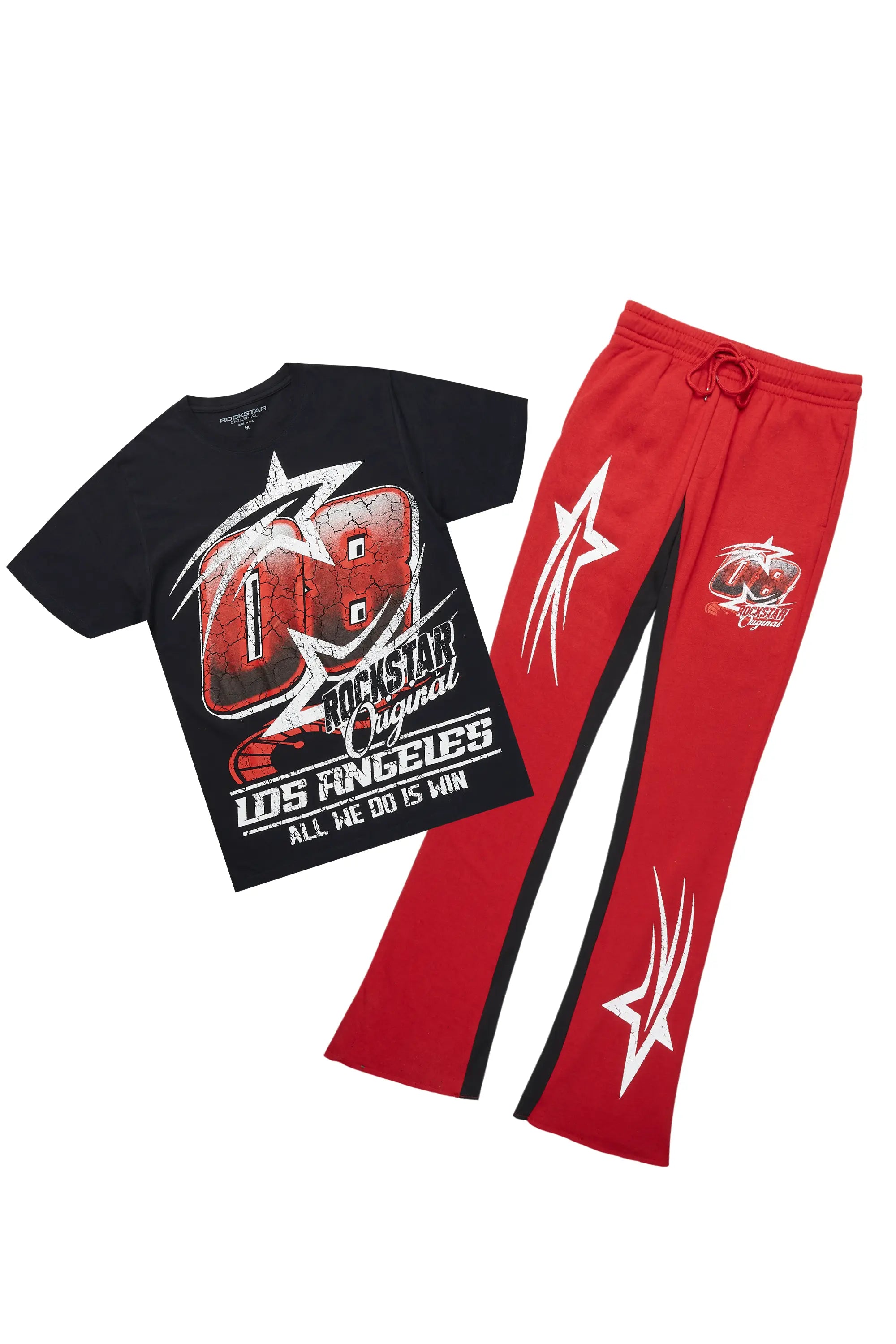 Kastell Black/Burgundy T-Shirt/Stacked Baggy Track Pant Set