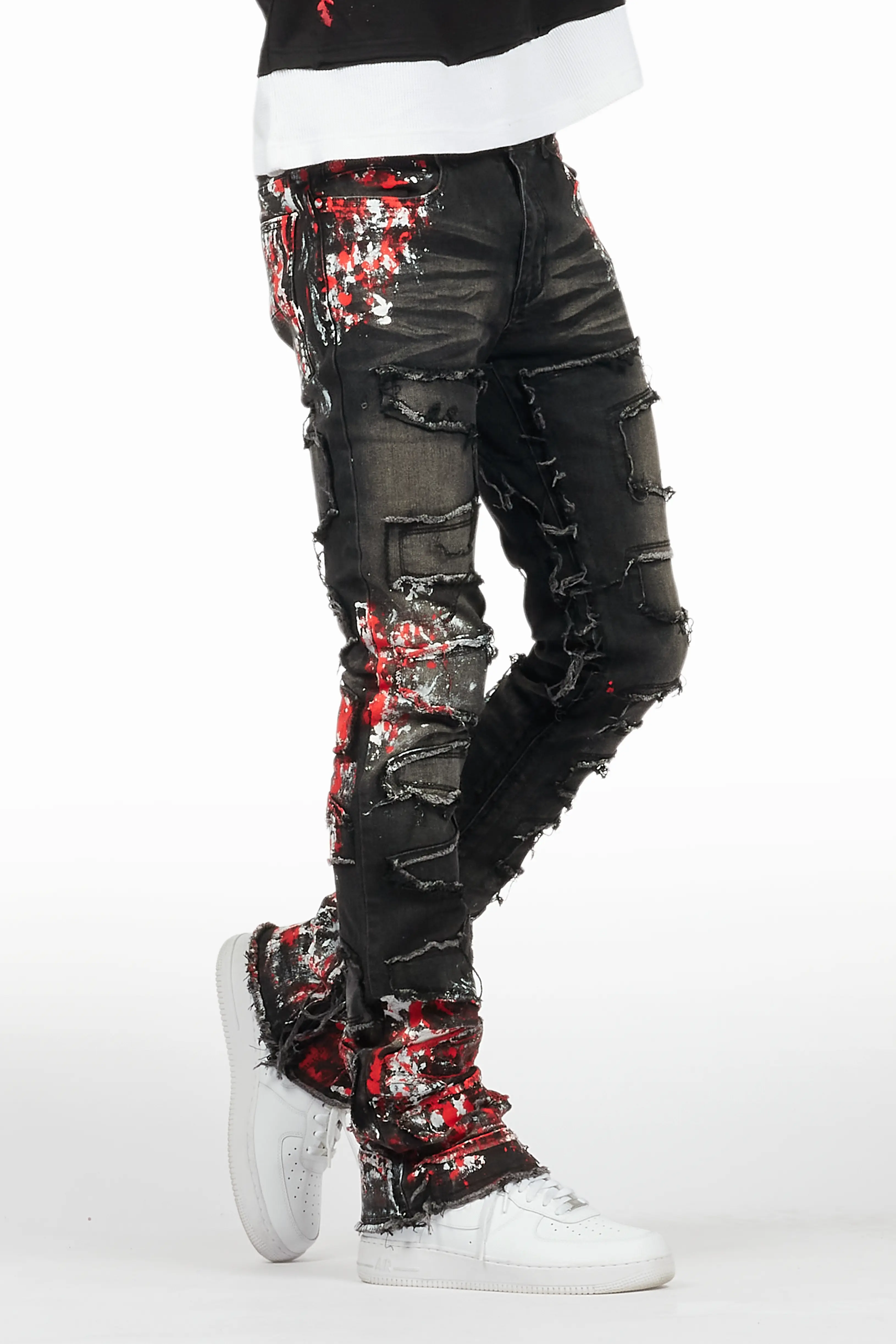 Kodak Grey/Red Painter Stacked Flare Fringe Jean