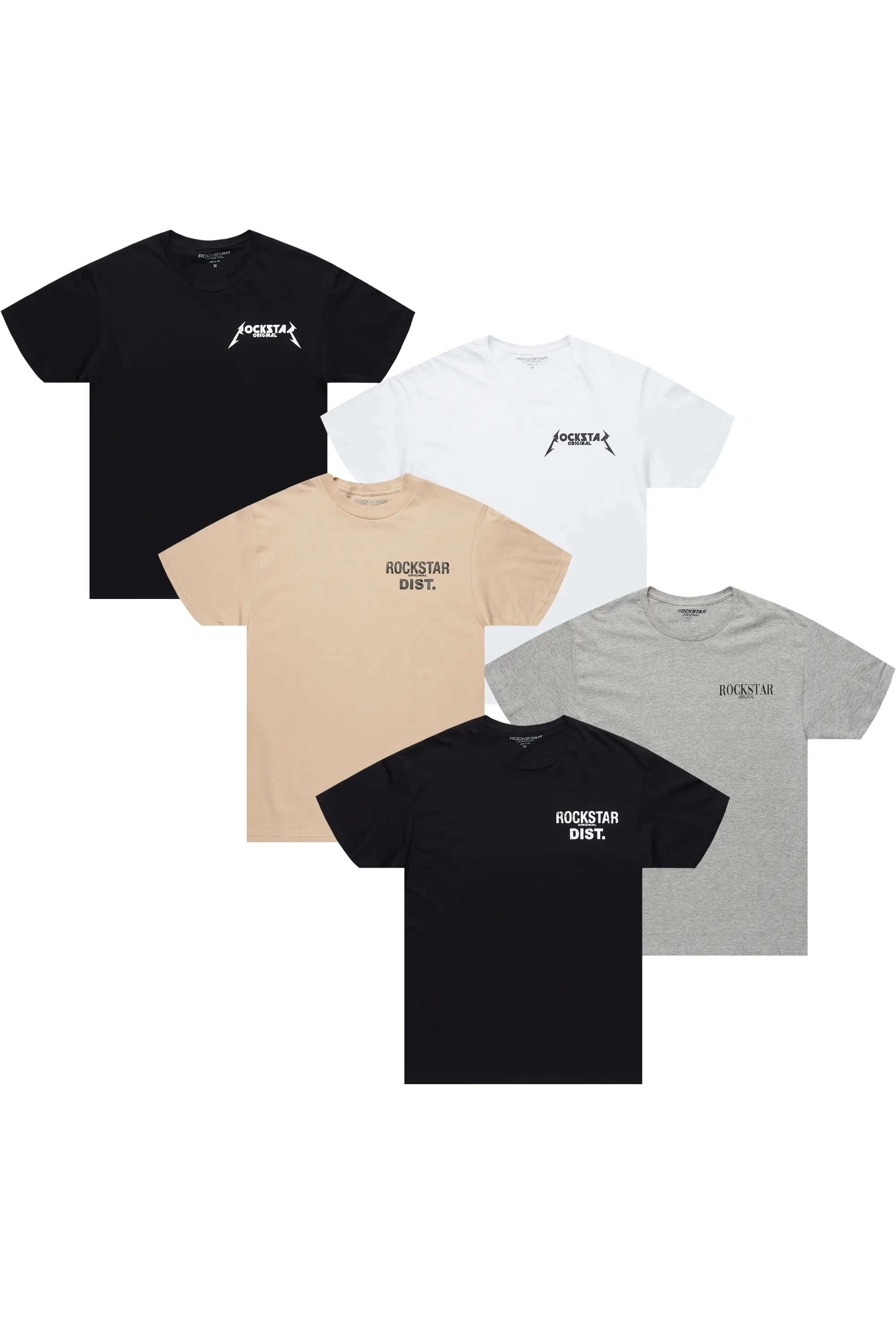Rockstar Basic Multi Printed T-Shirt 5 Pack