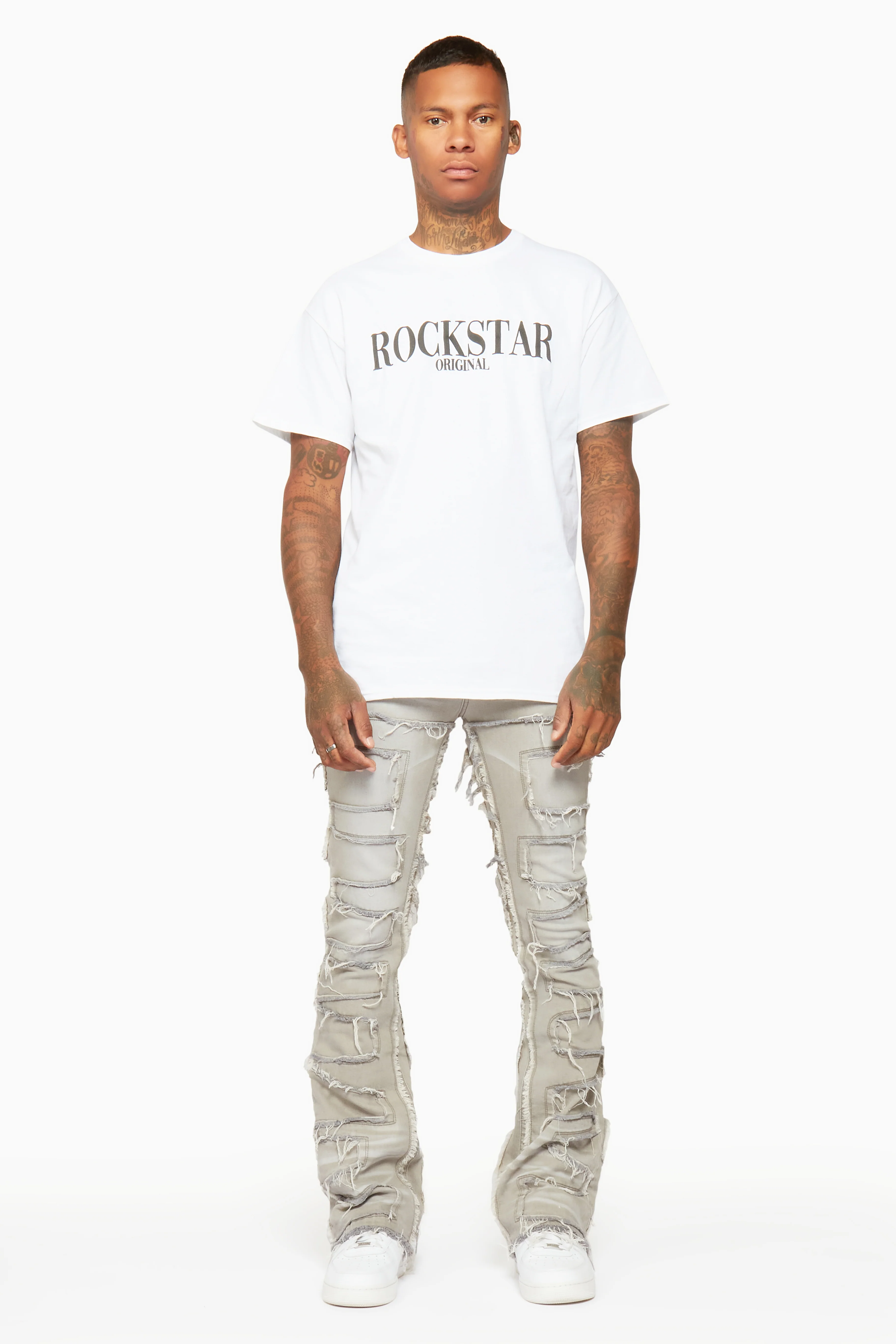 Shake Grey Stacked Flare Jean