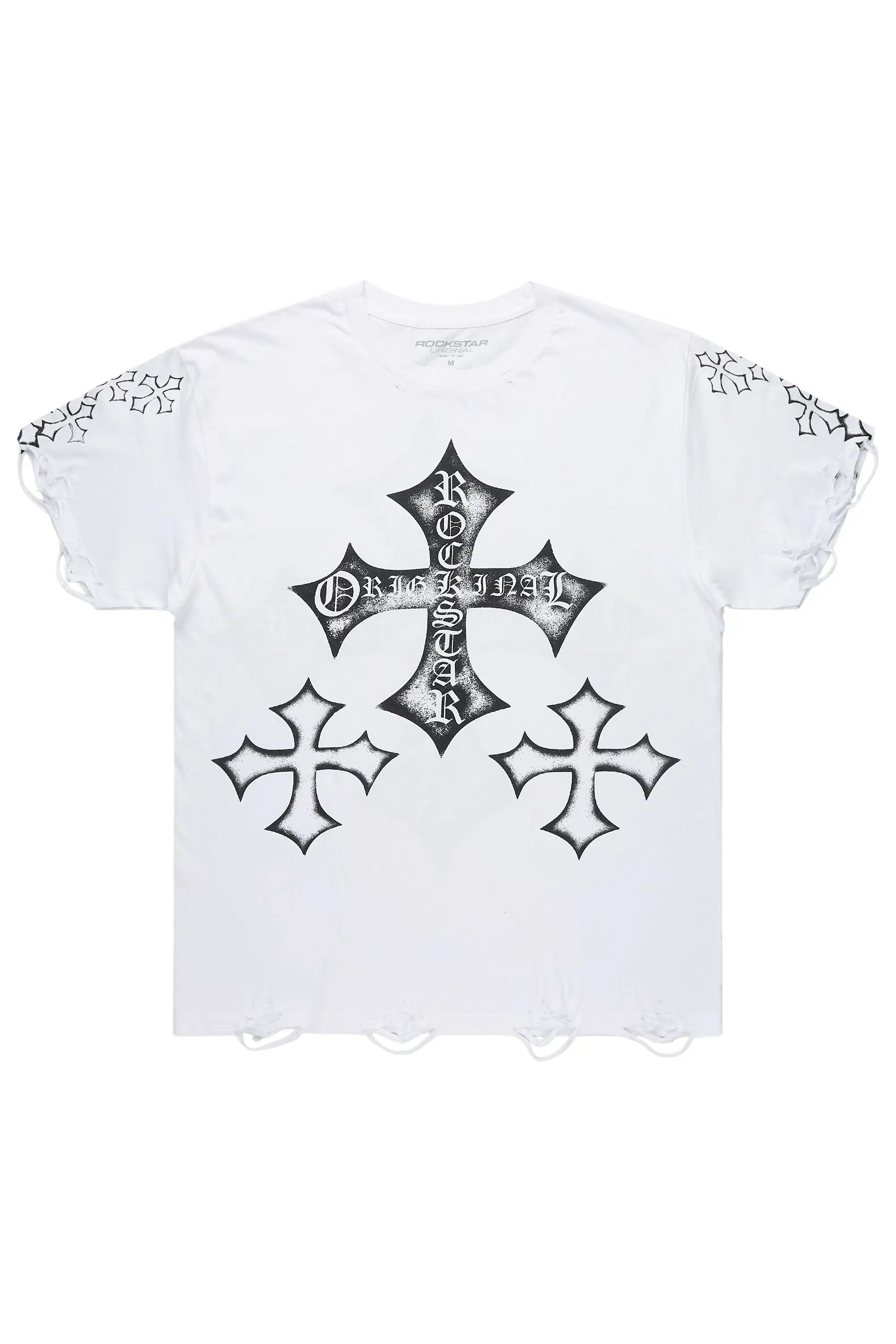 Marizon White/Black Oversized Distressed Graphic T-Shirt