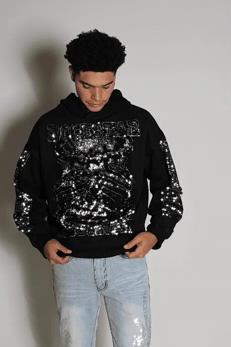 Move In Silence Black Rhinestone Oversized Hoodie