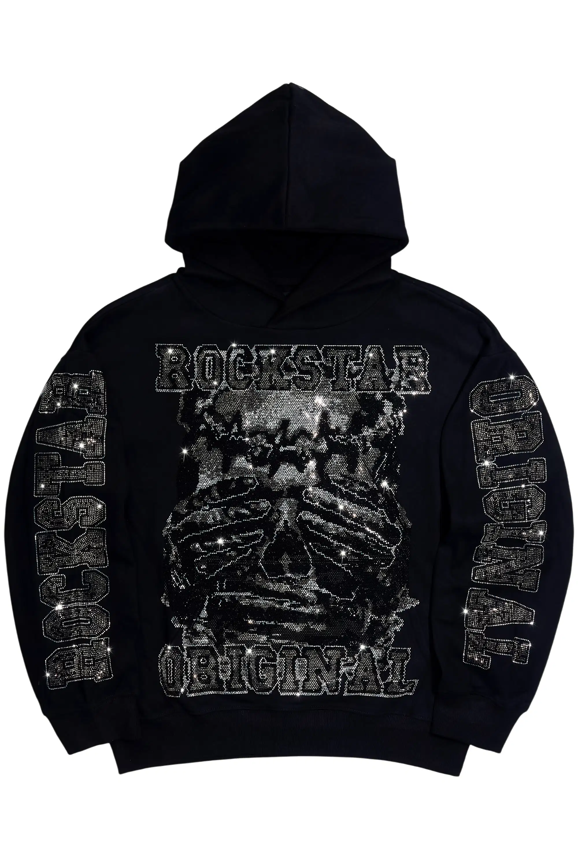 Move In Silence Black Rhinestone Oversized Hoodie