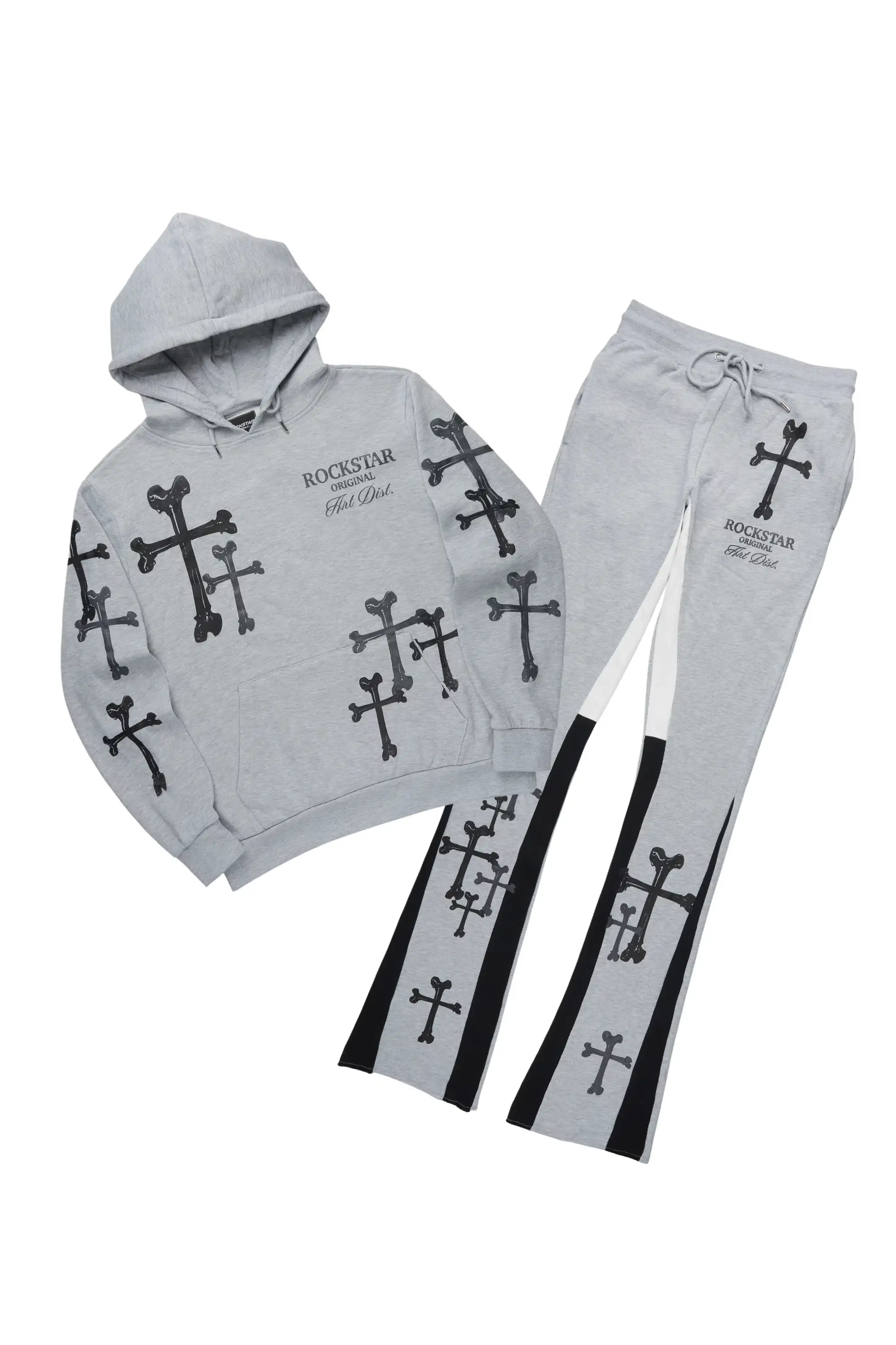 Olivier Heather Grey/Black Hoodie/Stacked Flare Track Set