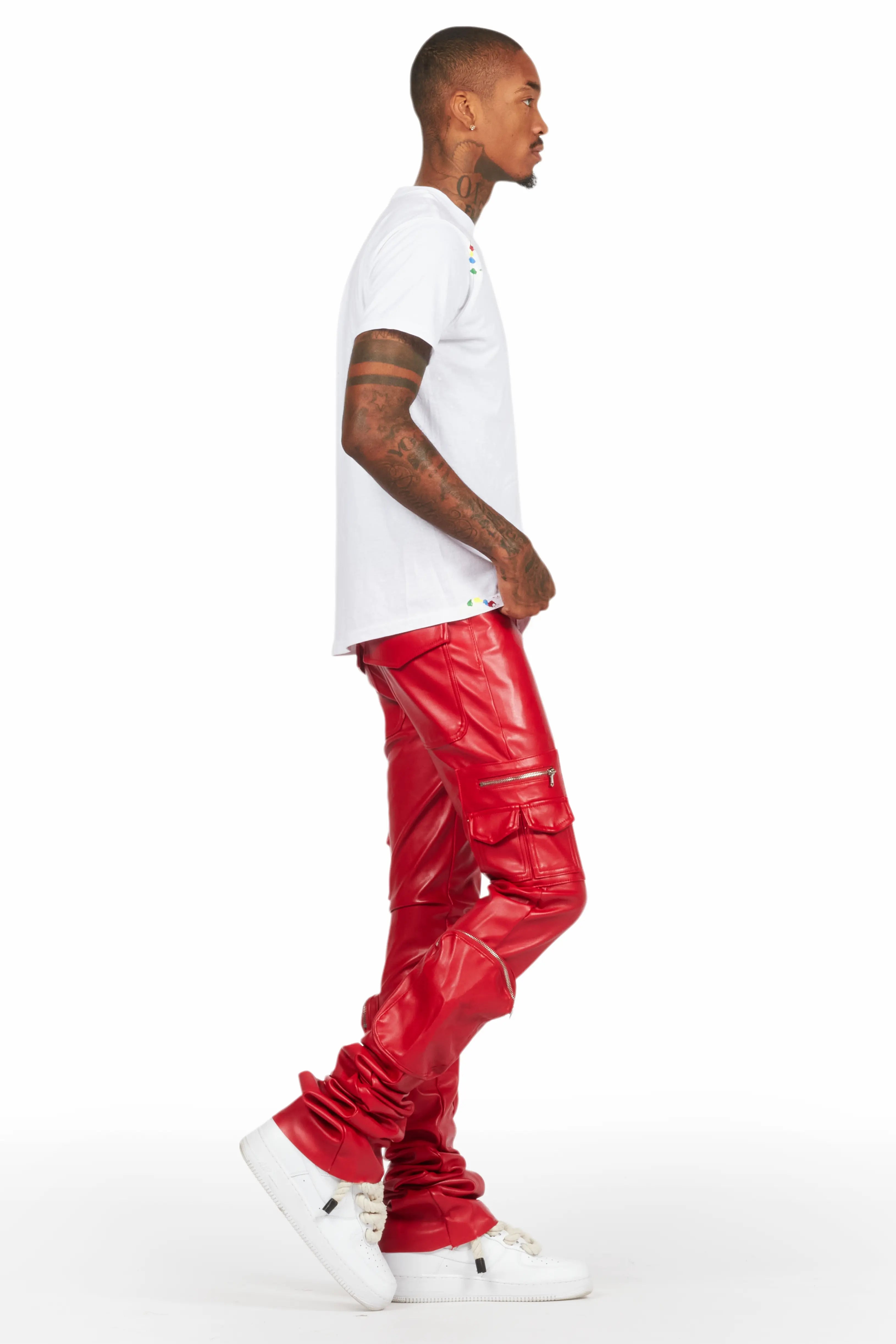 12839-sutton-red-pu-super-stacked-flare-jean-4.jpg Sutton Red PU Super Stacked Flare Jean