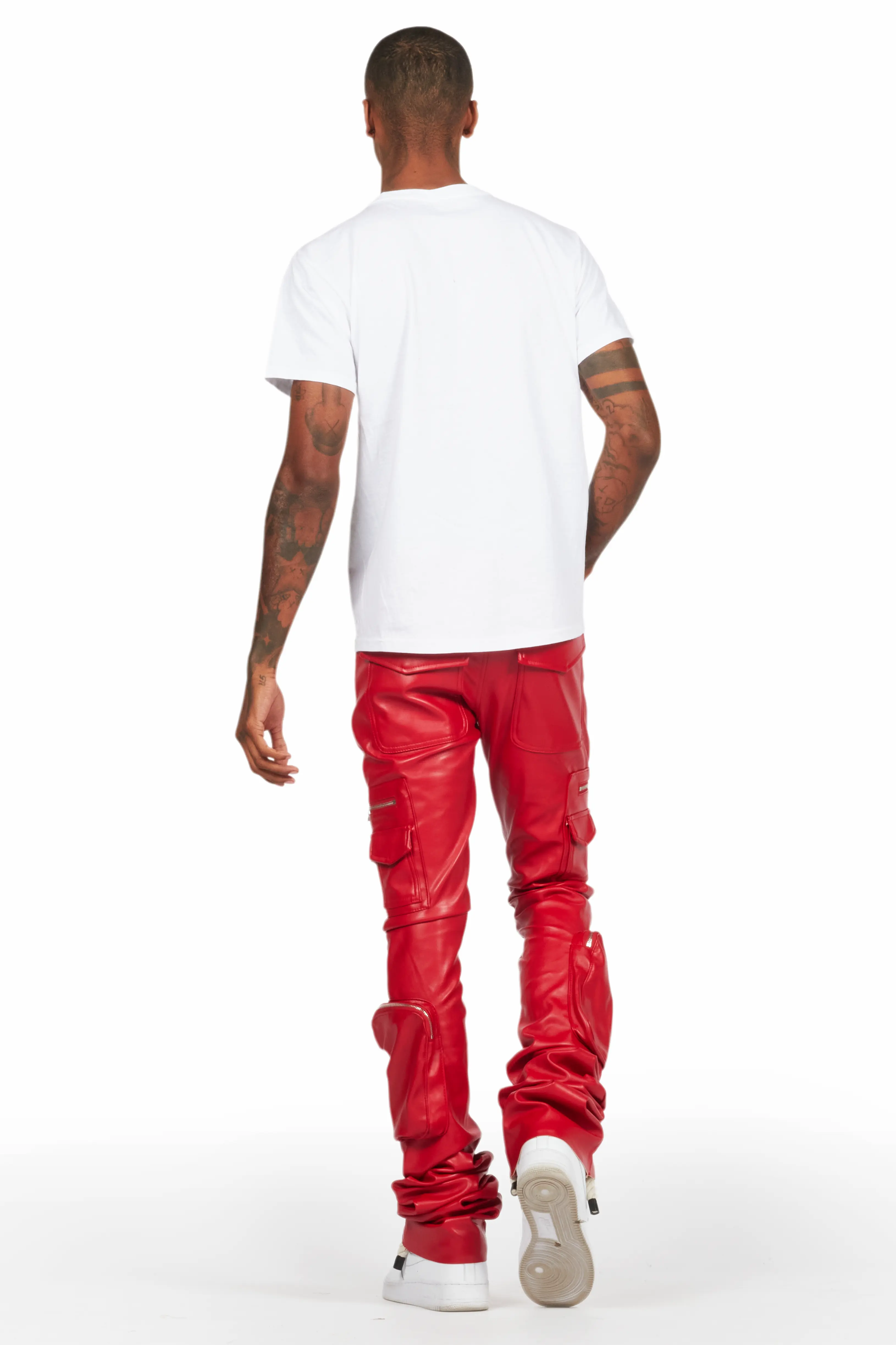 12839-sutton-red-pu-super-stacked-flare-jean-5.webp Sutton Red PU Super Stacked Flare Jean