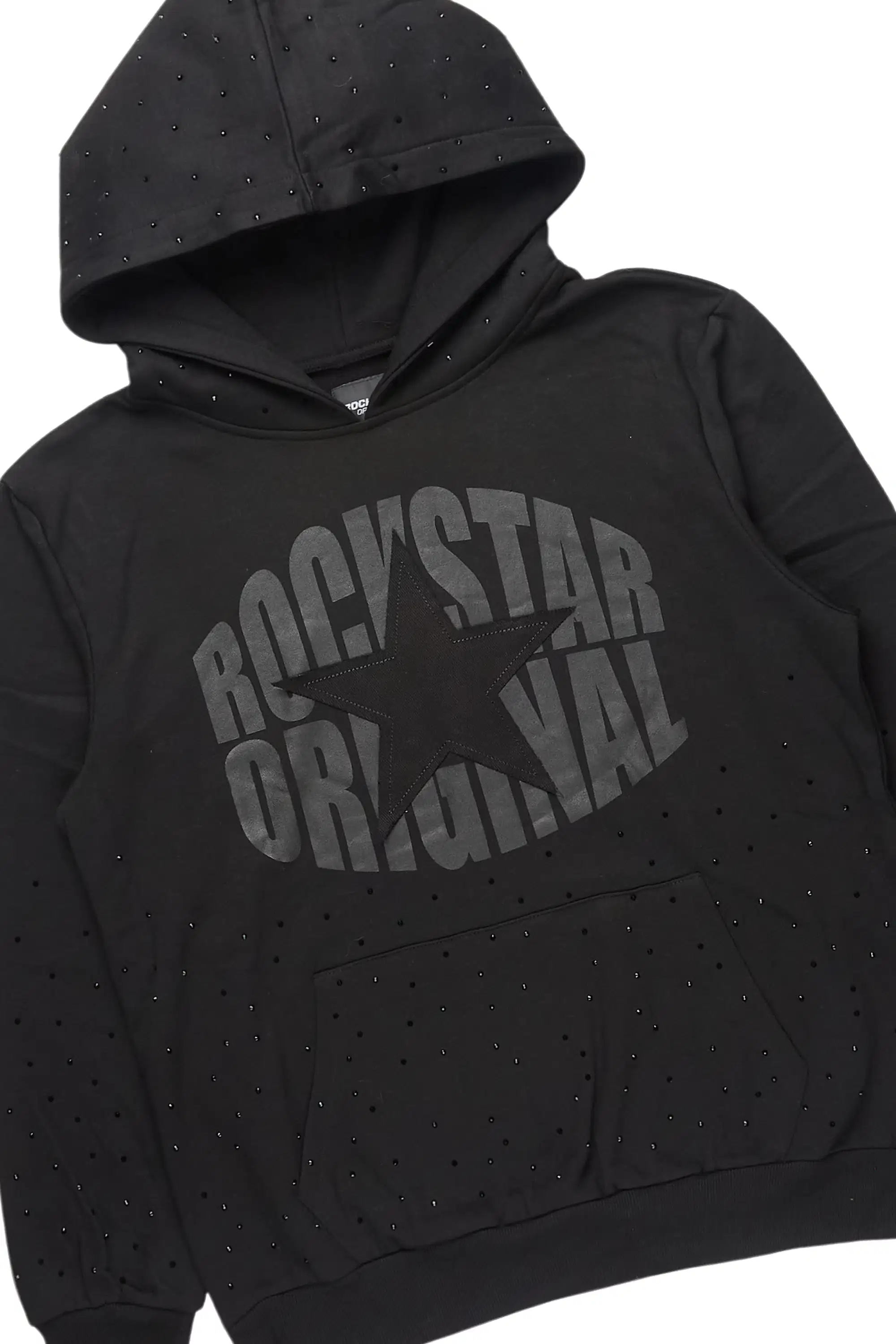 States Black Rhinestone Hoodie Stacked Flare Track Set