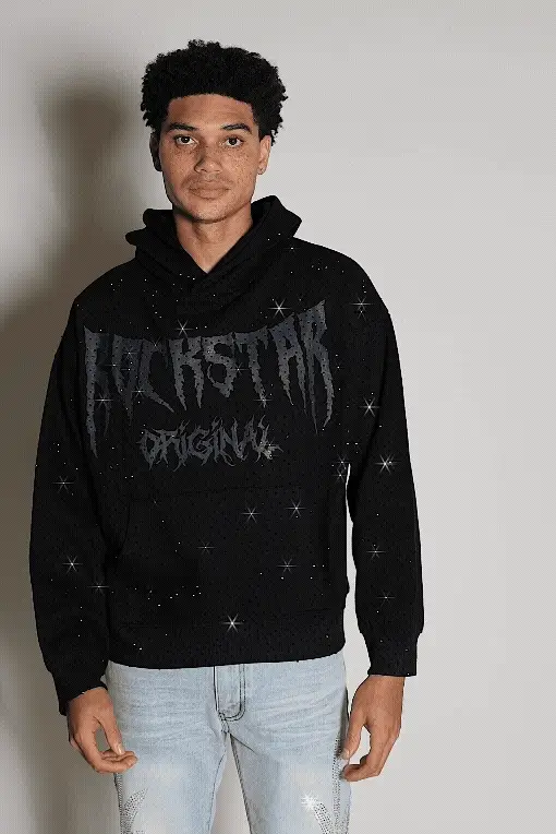 Andros Black Rhinestone Oversized Hoodie