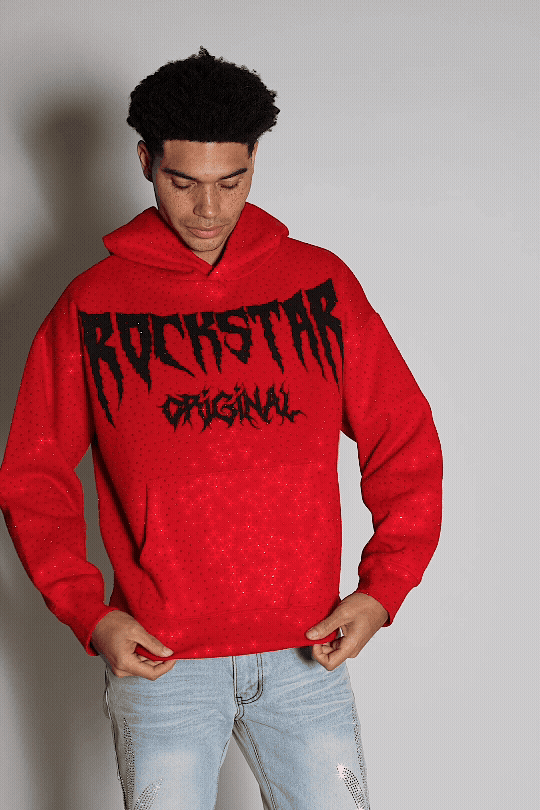 Andros Red Rhinestone Oversized Hoodie