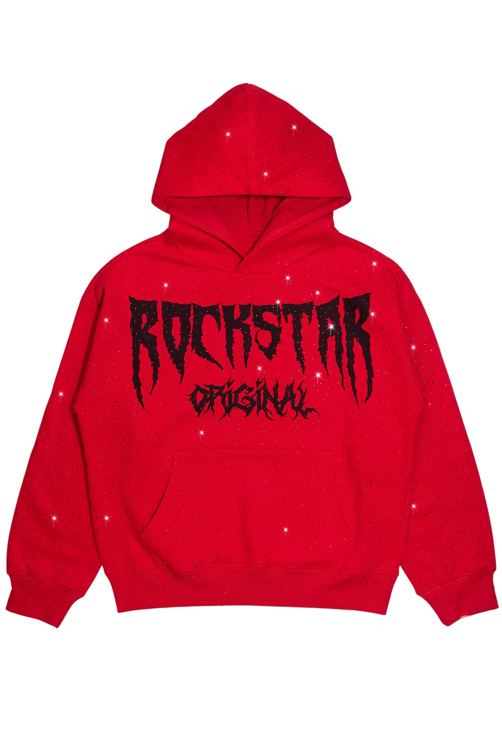 Andros Red Rhinestone Oversized Hoodie