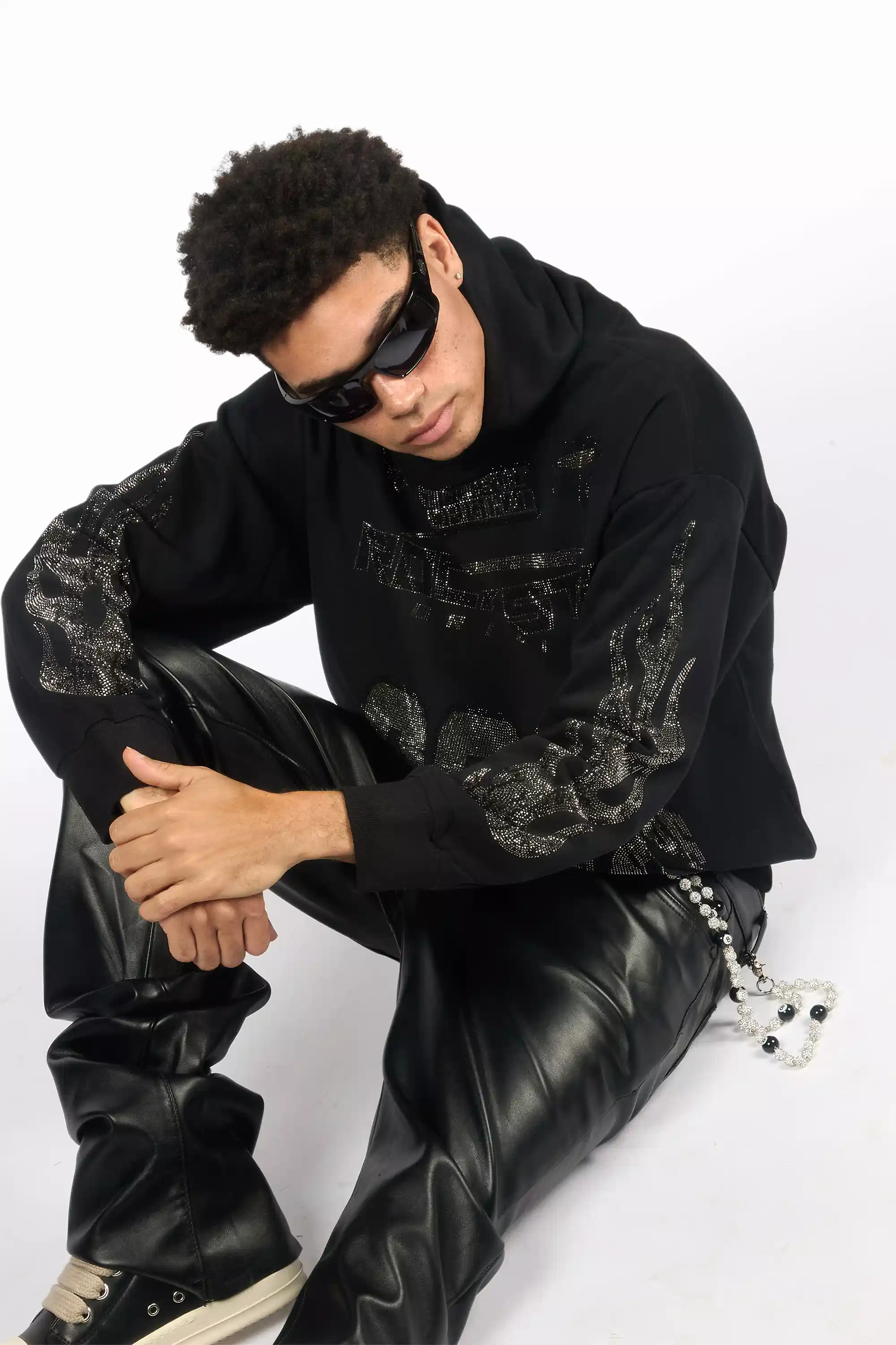 Amos Black Rhinestone Oversized Hoodie