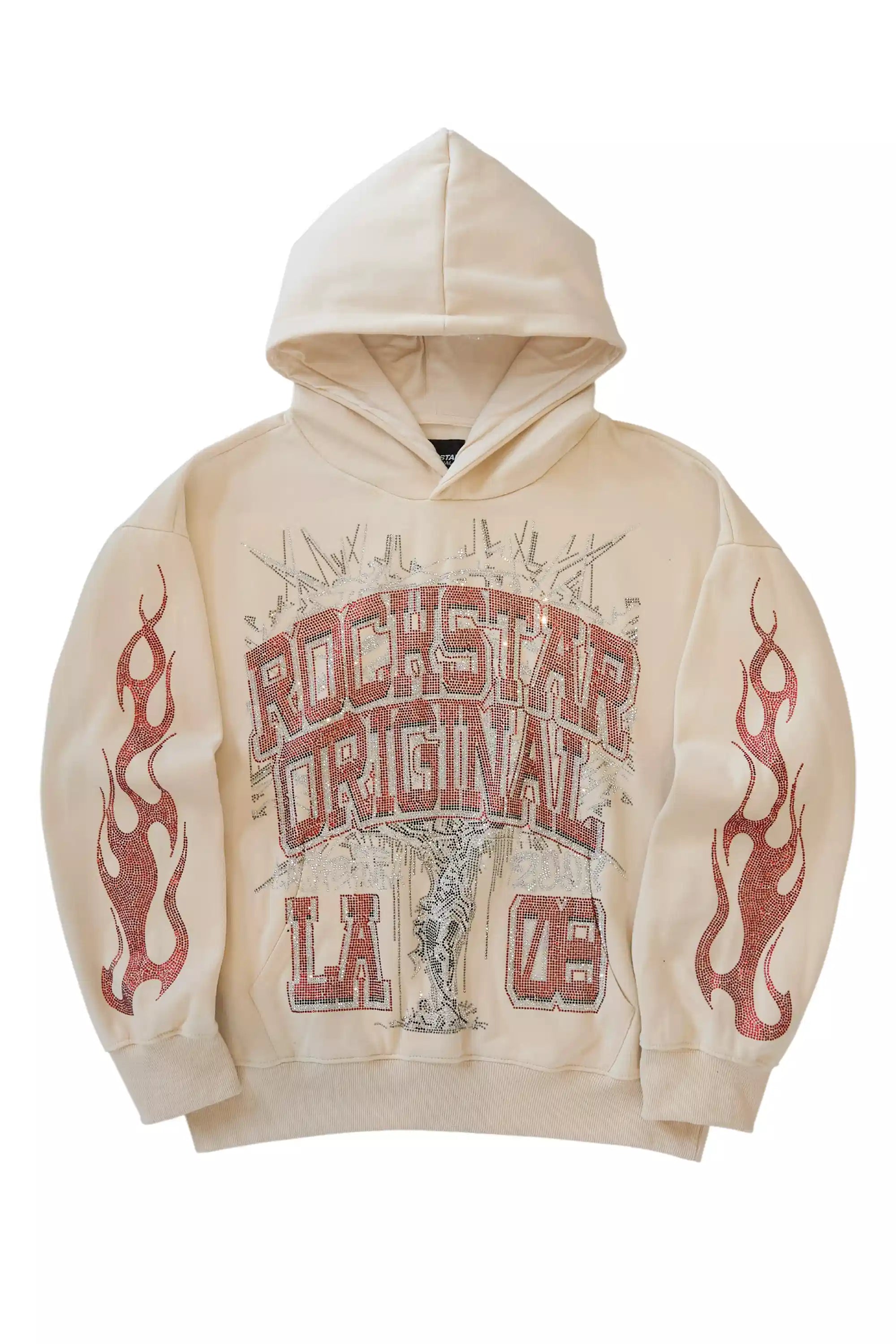 Oryn Beige Rhinestone Oversized Hoodie