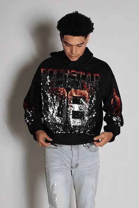 Veyene Black Rhinestone Oversized Hoodie
