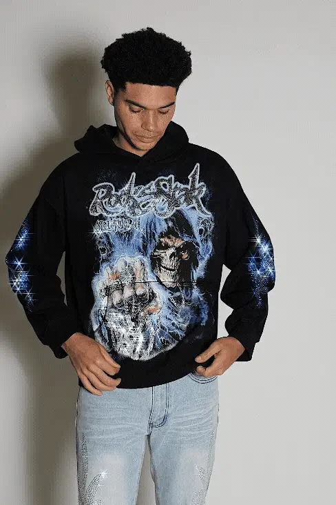 Kovari Black Rhinestone Oversized Hoodie