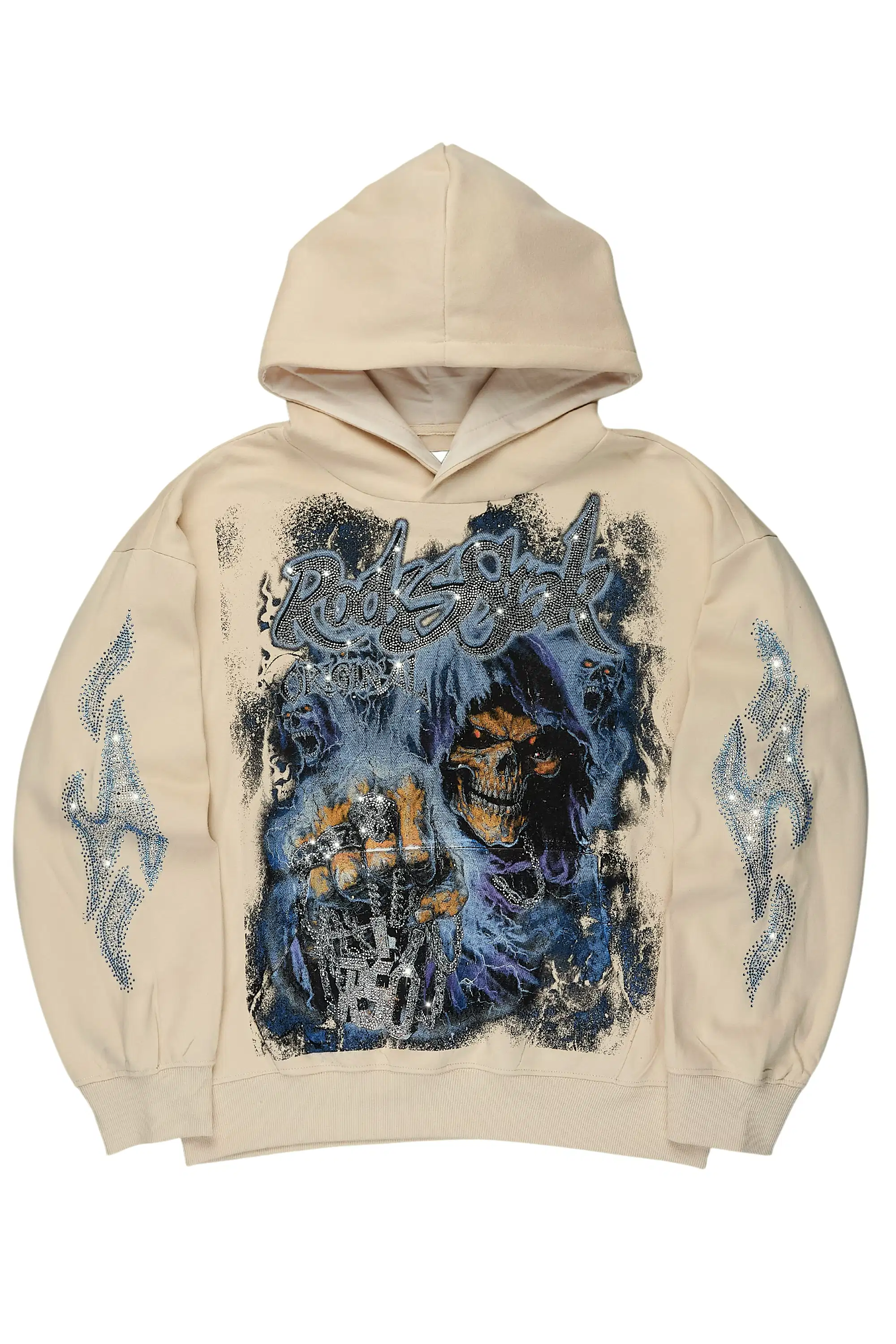 Kovari Beige Rhinestone Oversized Hoodie