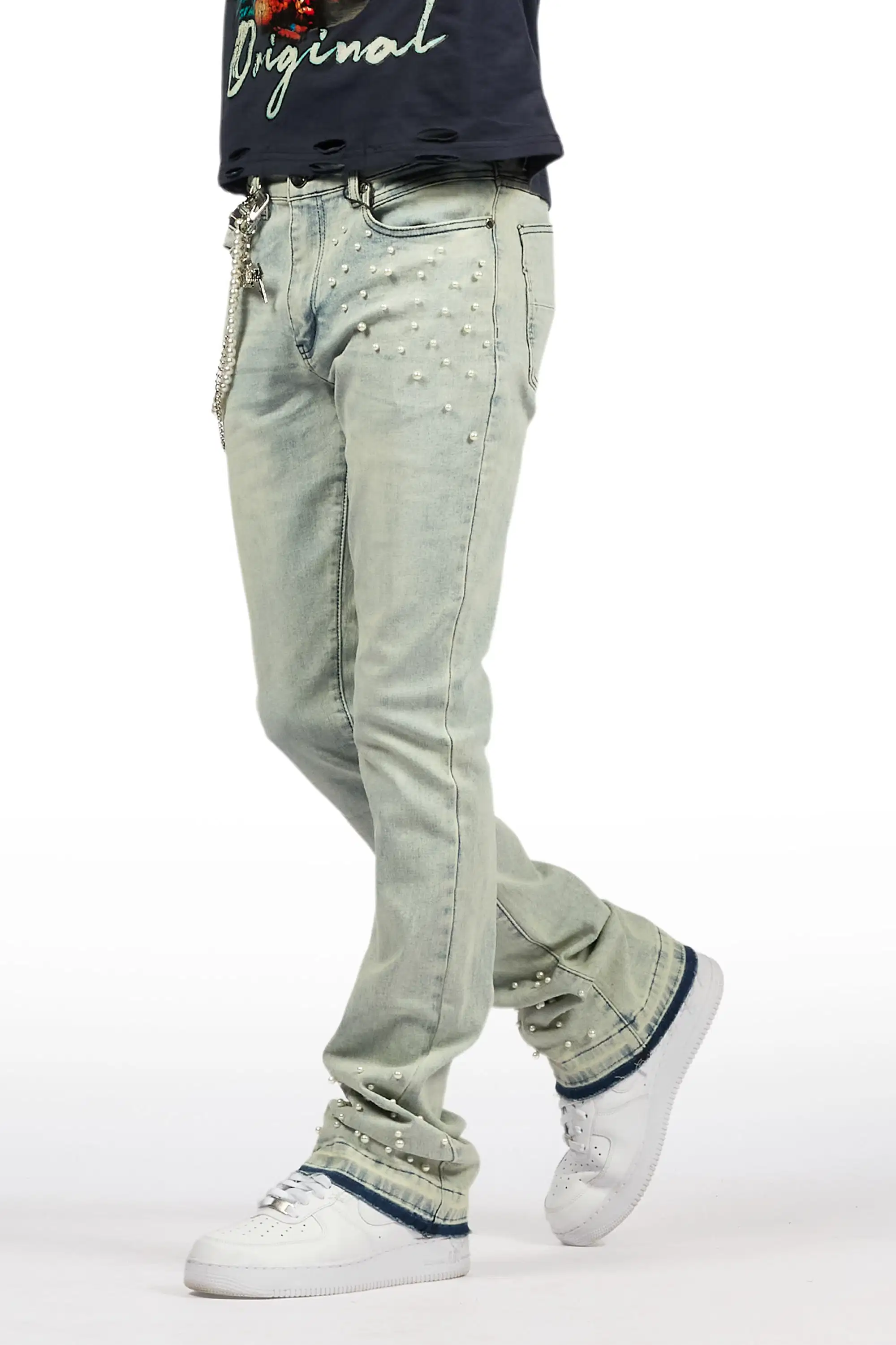 Zayvon Light Blue Stacked Flare Jean