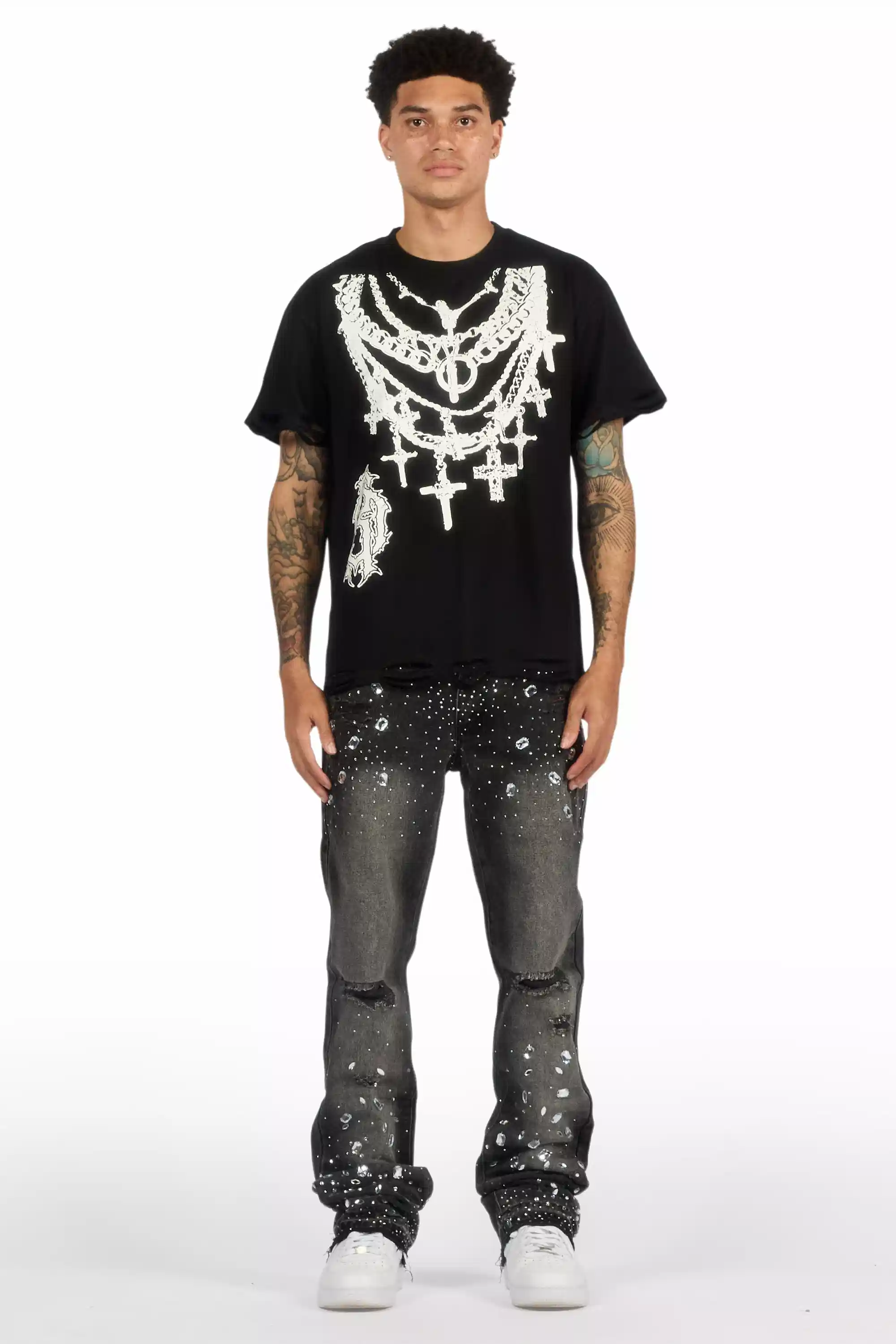 13110-glanz-dark-grey-rhinestone-stacked-flare-jean-3.webp Glanz Dark Grey Rhinestone Stacked Flare Jean